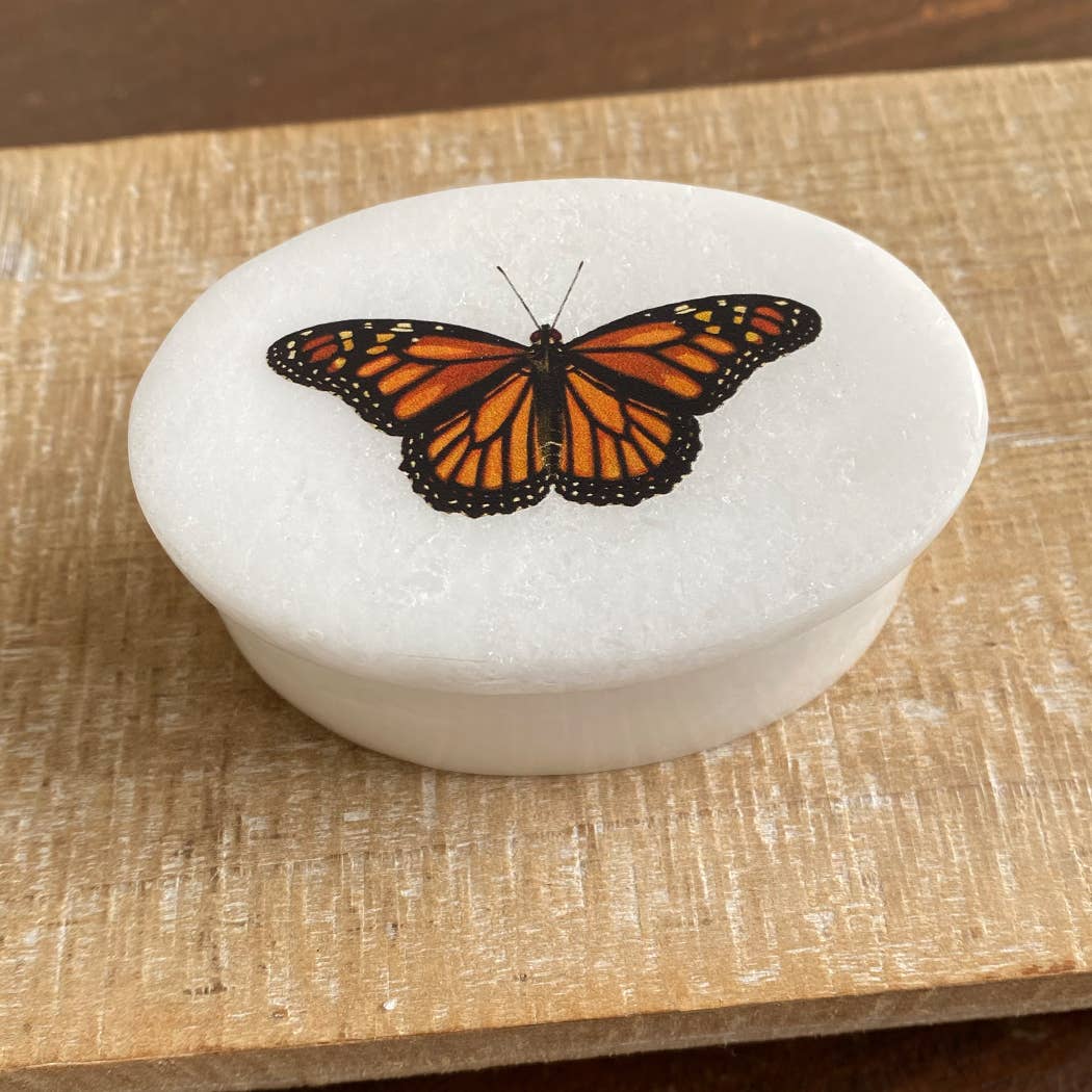 Monarch Butterfly Soapstone Jewelry Box