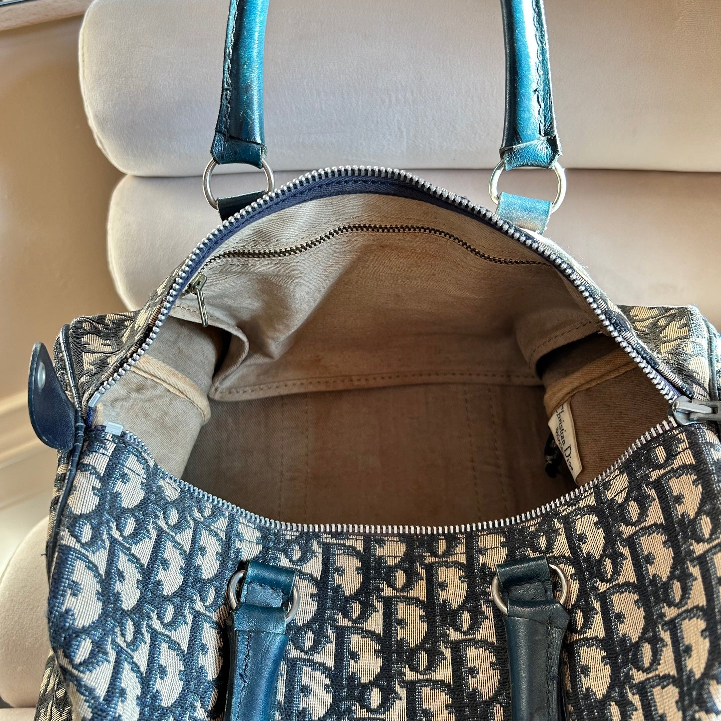 Pre-Loved Dior Navy Monogram Boston Bag