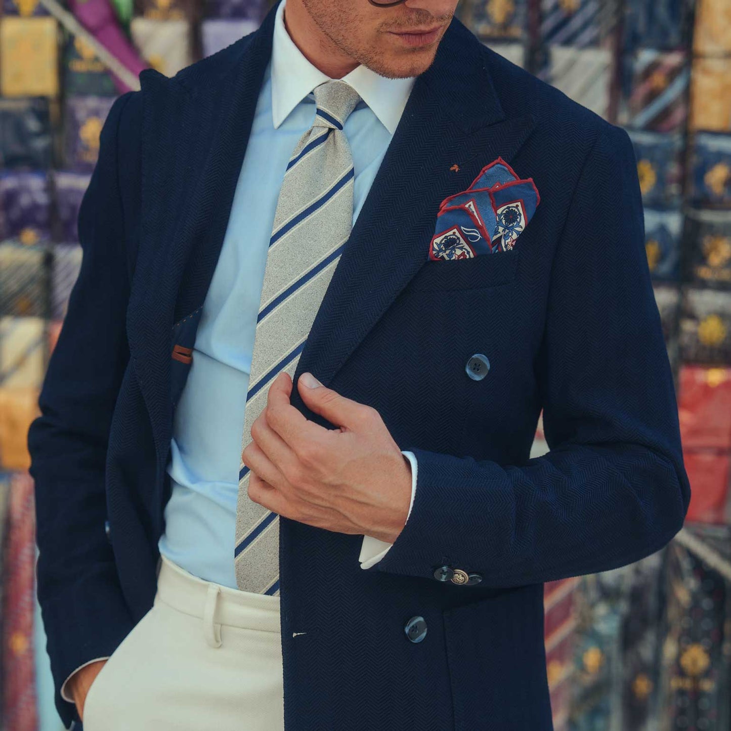 Ibiza - Silk Pocket Square - Blue & Pink
