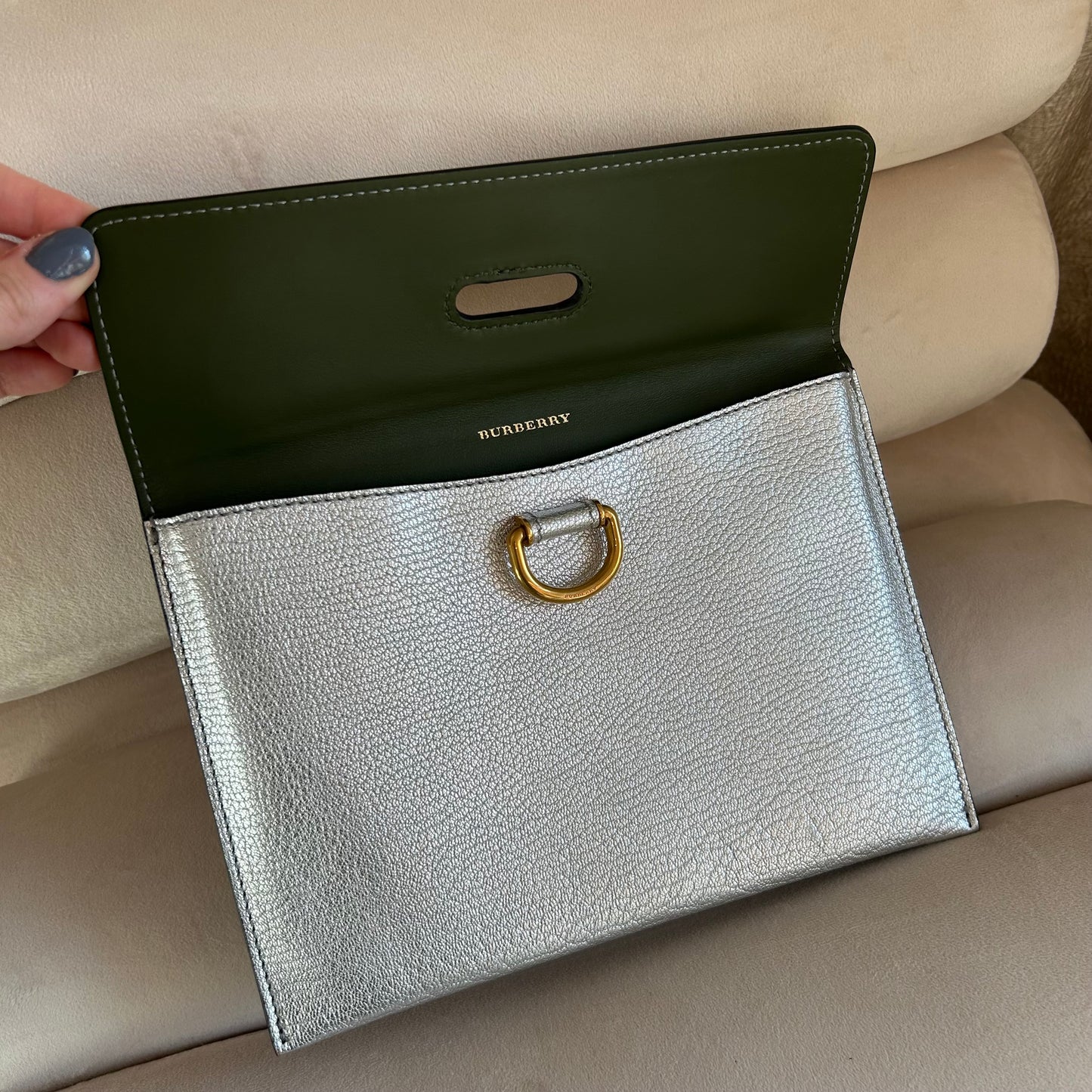 Pre-Loved Burberry Silver D Ring Clutch