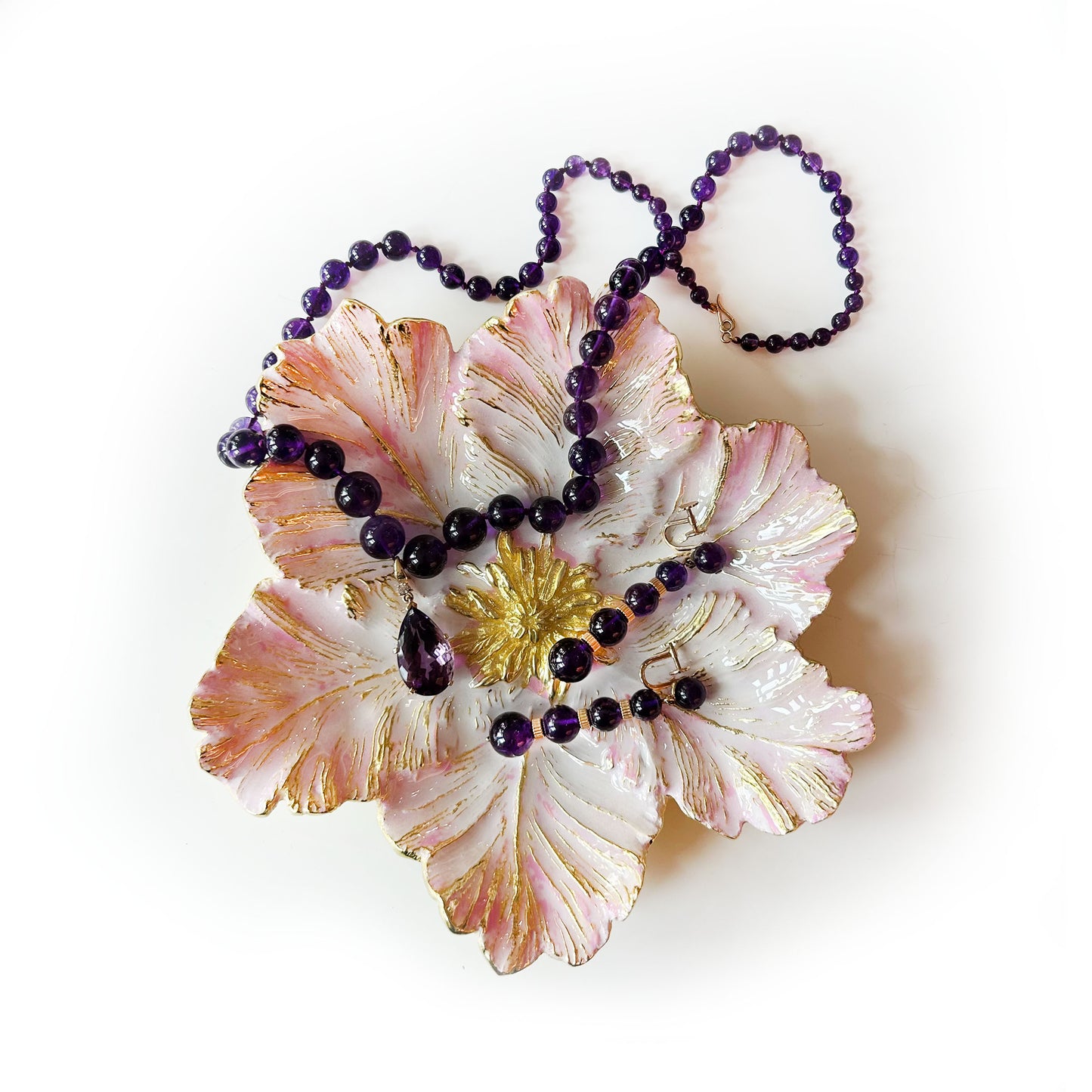 Amethyst Beaded Necklace with Amethyst Pendant