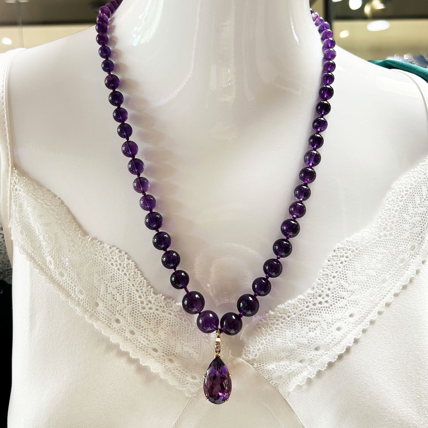 Amethyst Beaded Necklace with Amethyst Pendant