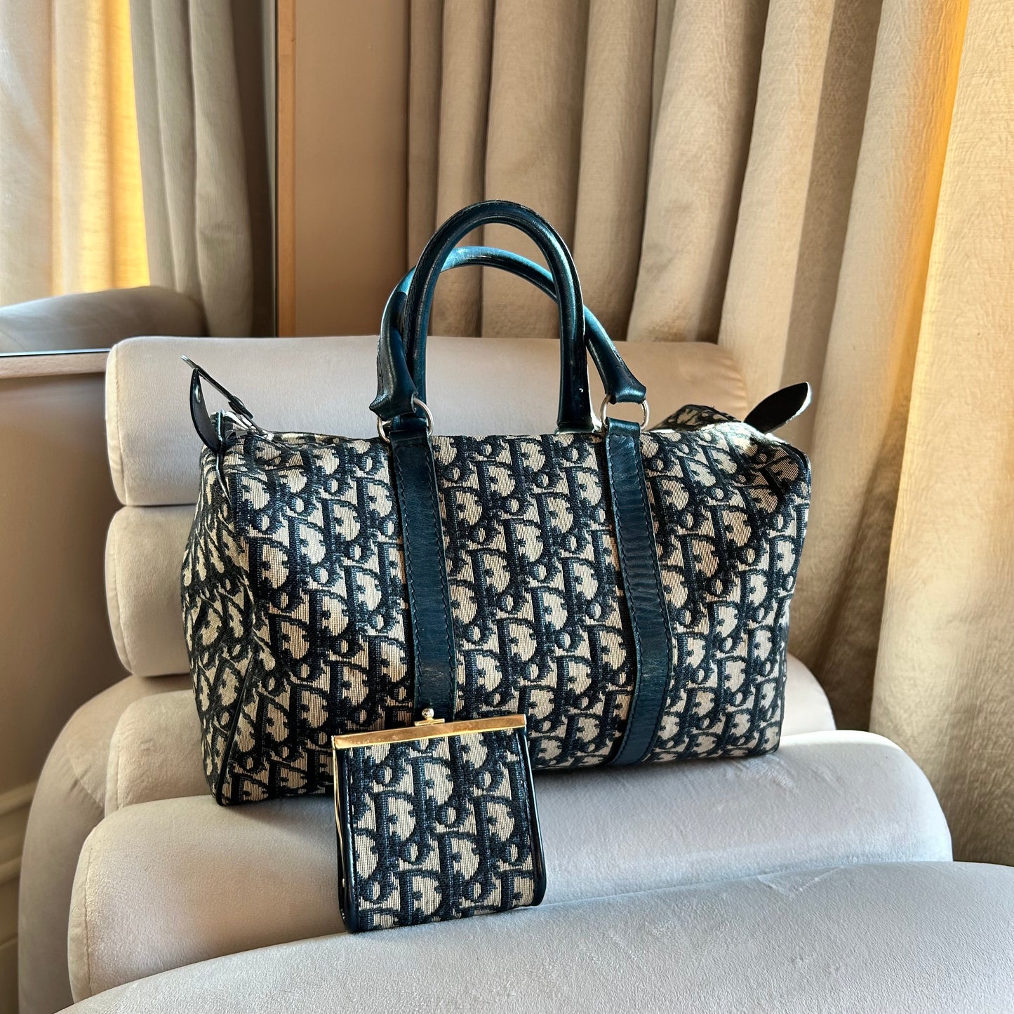 Pre-Loved Dior Navy Monogram Coin Purse