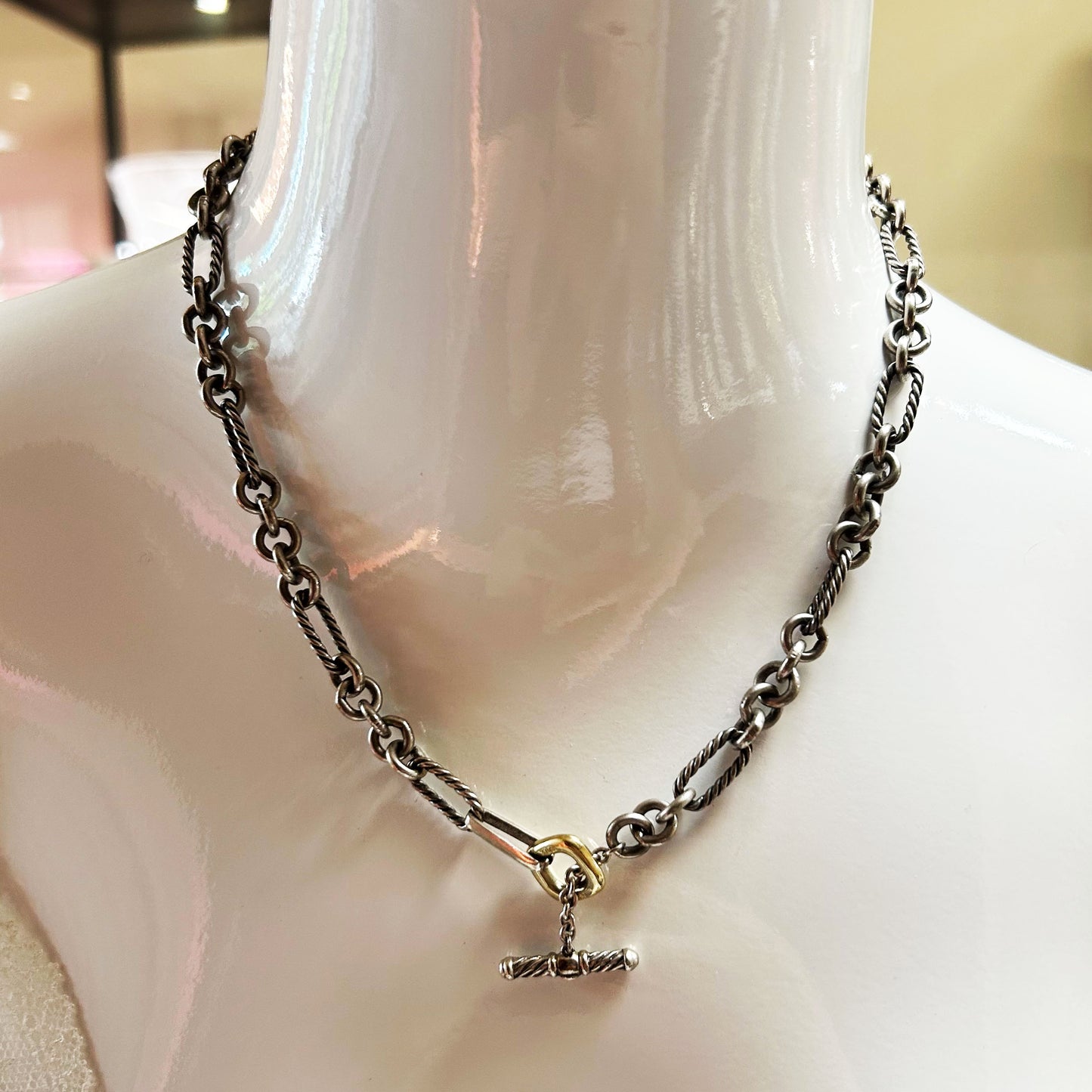David Yurman Two Tone Figaro Link Necklace