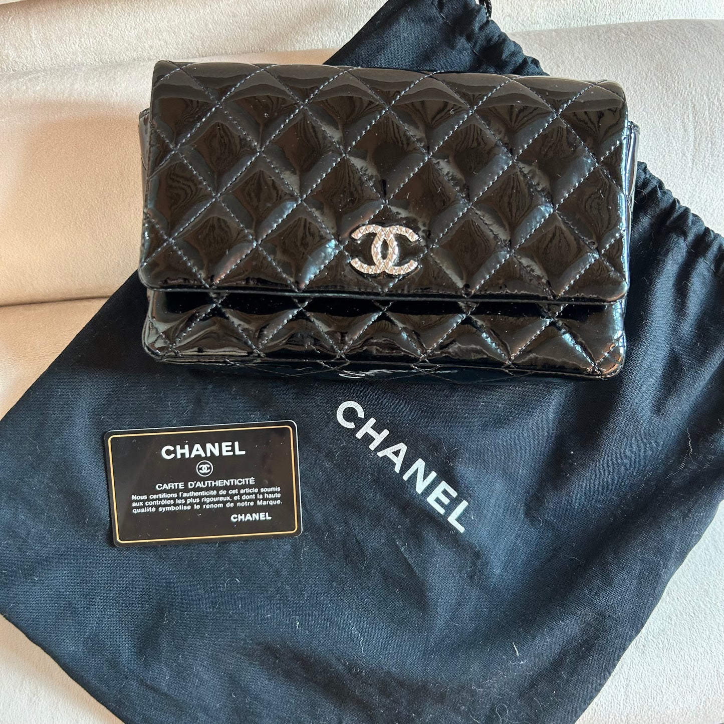 Pre-Loved Chanel Quilted Patent Leather Wallet on Chain
