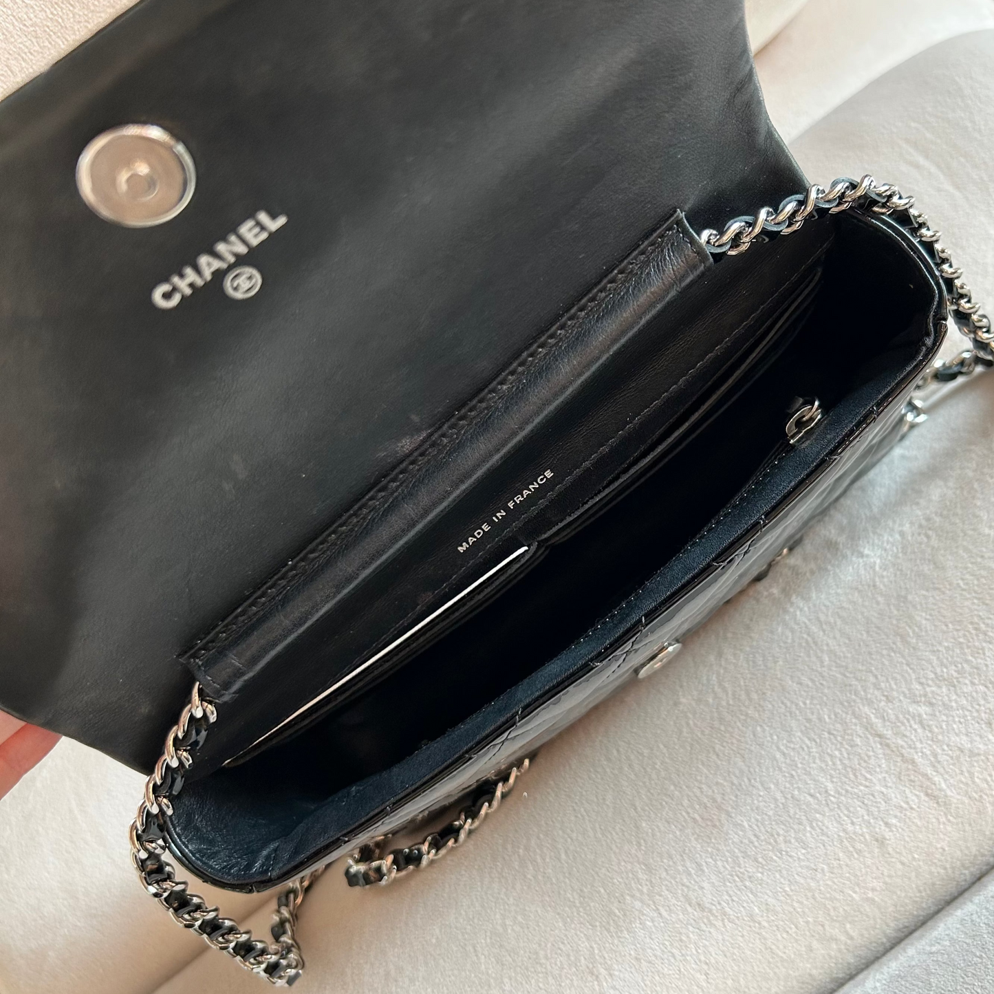 Pre-Loved Chanel Quilted Patent Leather Wallet on Chain