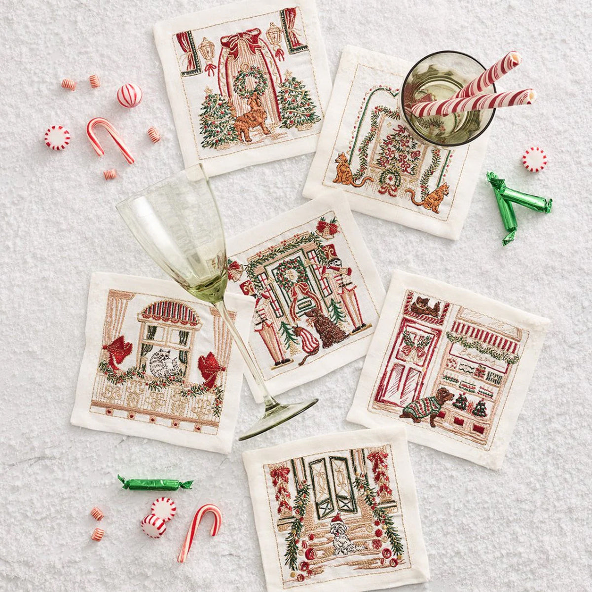 Kim Seybert Holiday Paws Cocktail Napkin - Set of 6