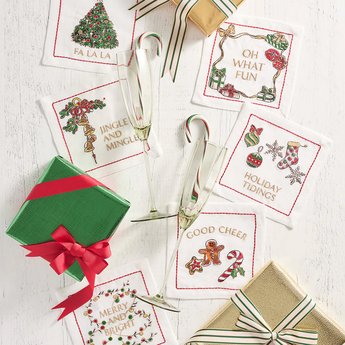 Kim Seybert Merry & Bright Cocktail Napkin - Set of 6