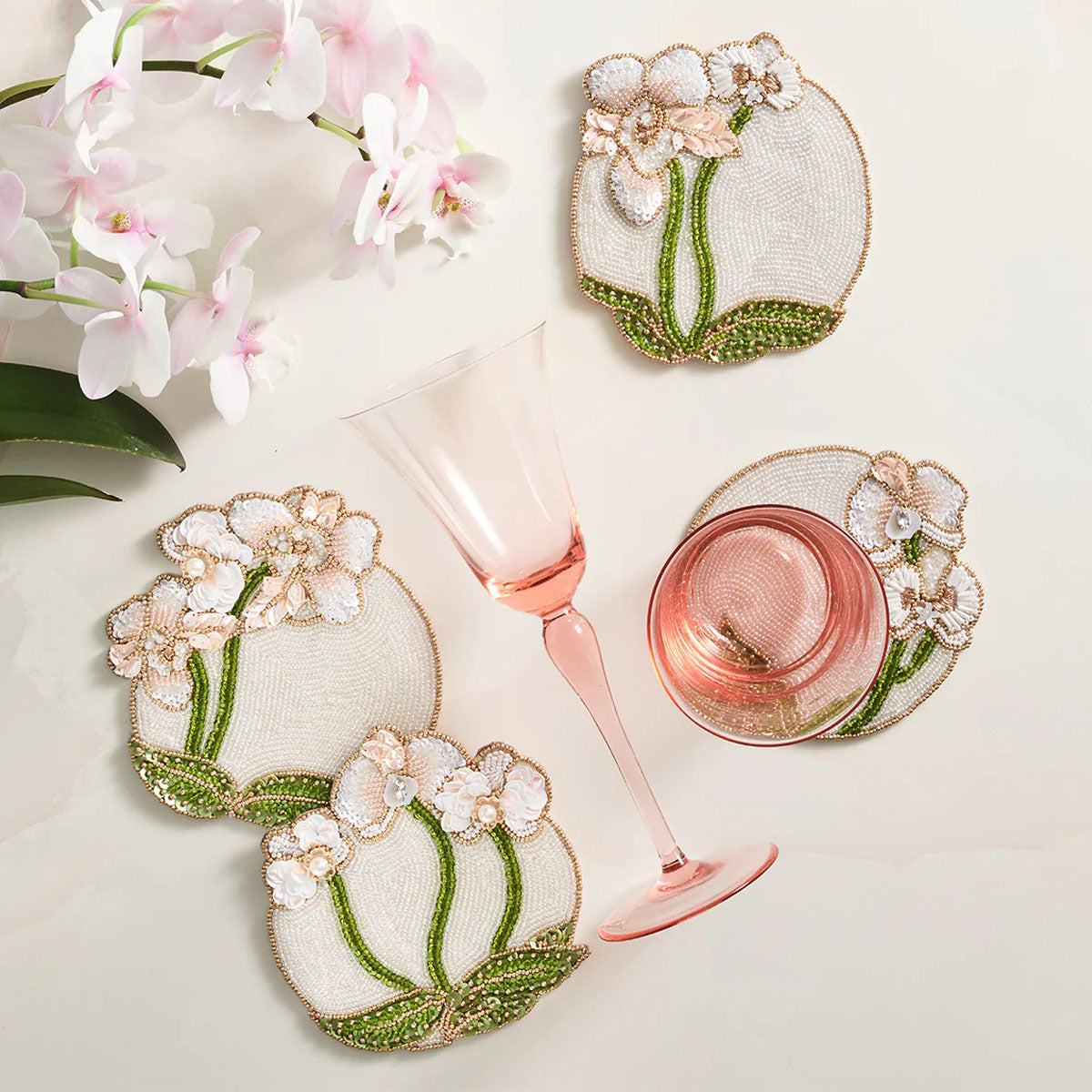 Kim Seybert Orchid Coasters - Set of 4