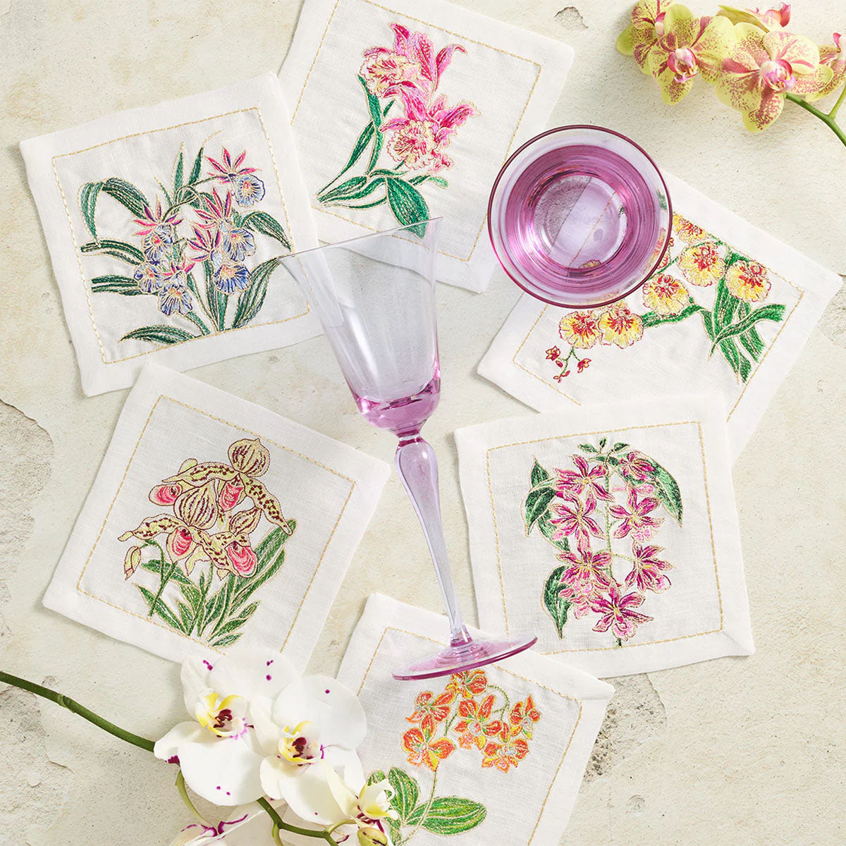 Kim Seybert Orchid Cocktail Napkin - Set of 6