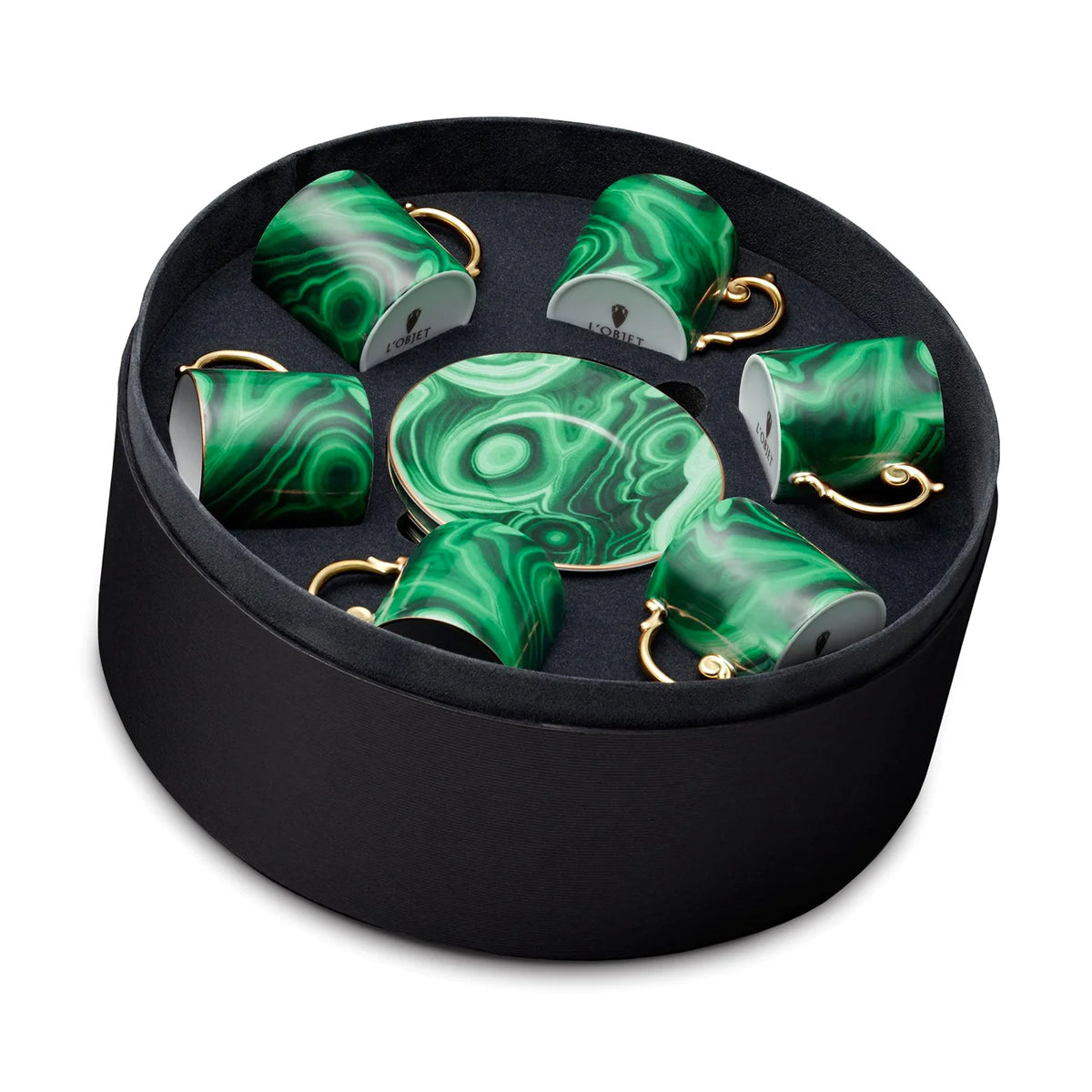 L'Objet Malachite Espresso Cup & Saucer - Set of 6