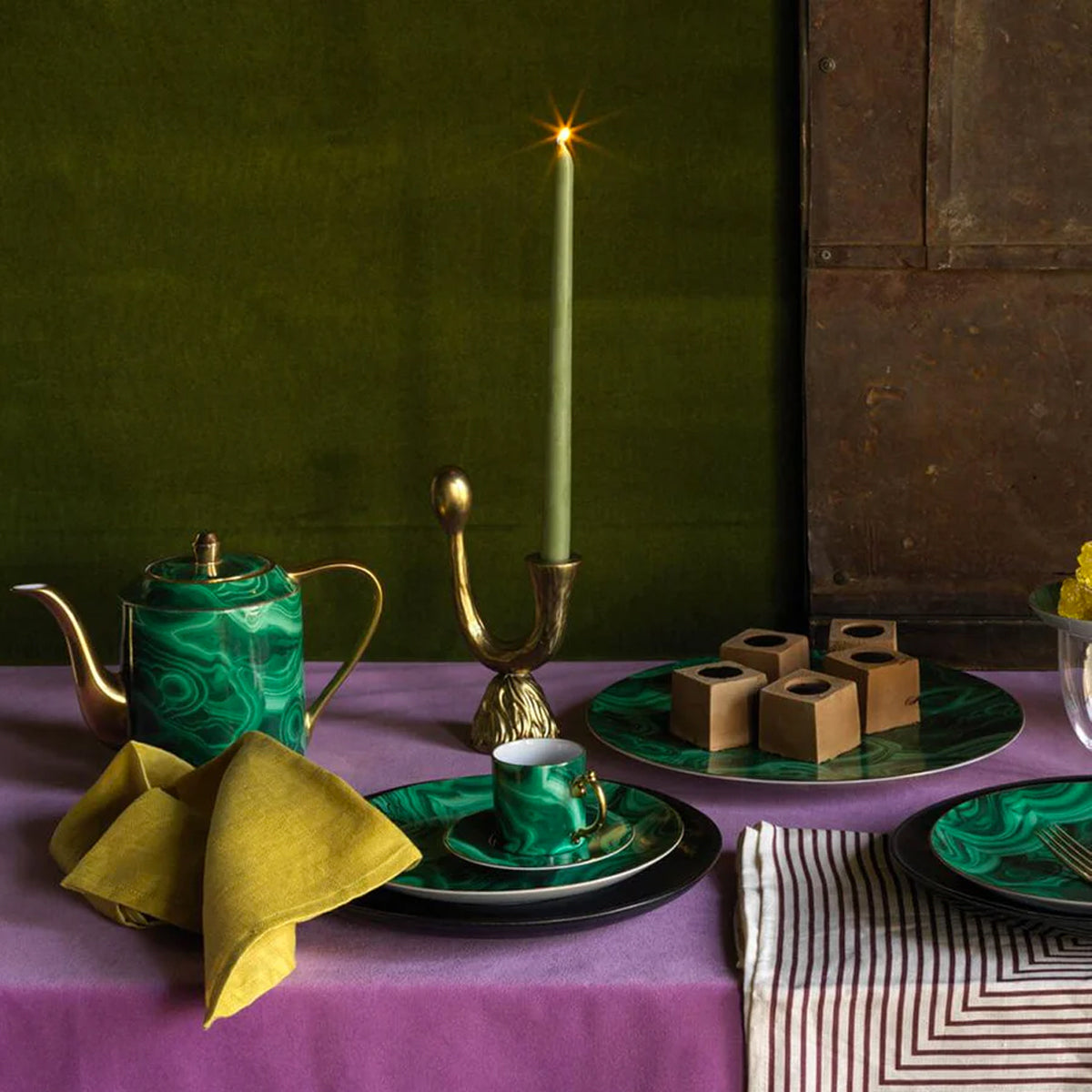 L'Objet Malachite Espresso Cup & Saucer - Set of 6