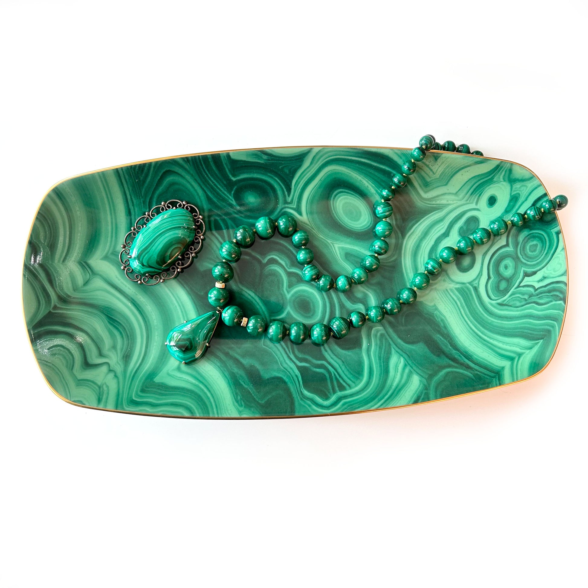 Malachite Necklace with Malachite Pendant & Pin