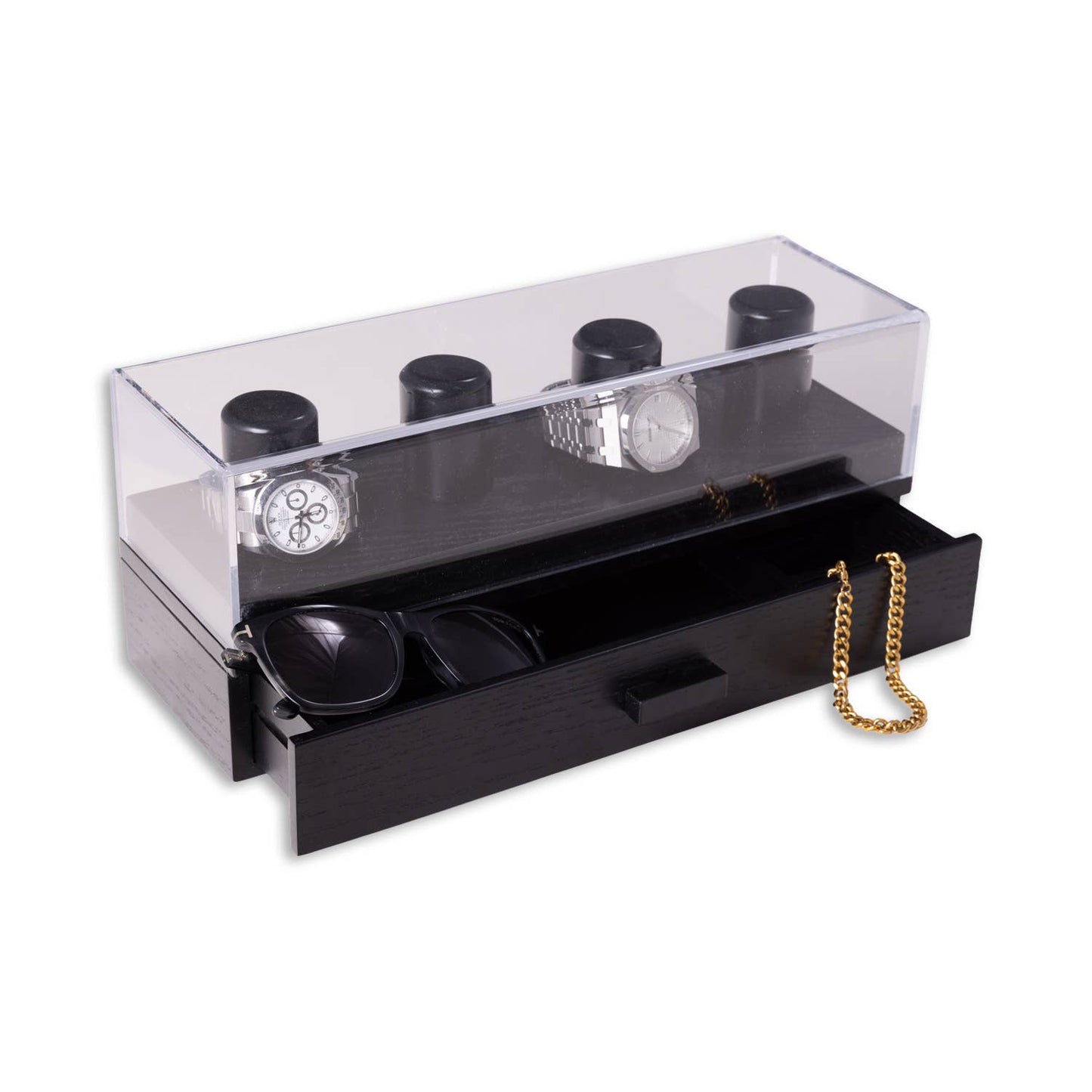 Bey-Berk 4 Watch Display with Jewelry Storage