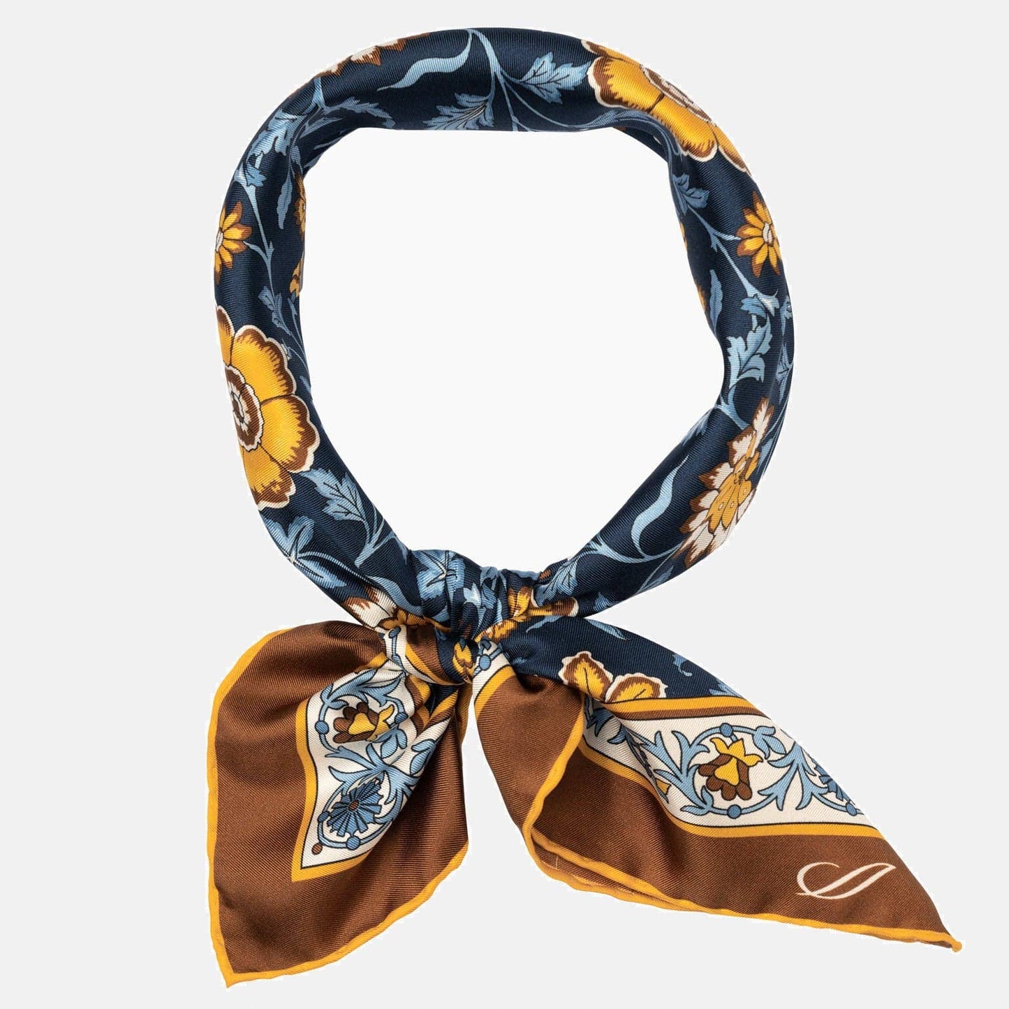 Carrara - Hand Rolled Silk Neckerchief - Navy & Mustard