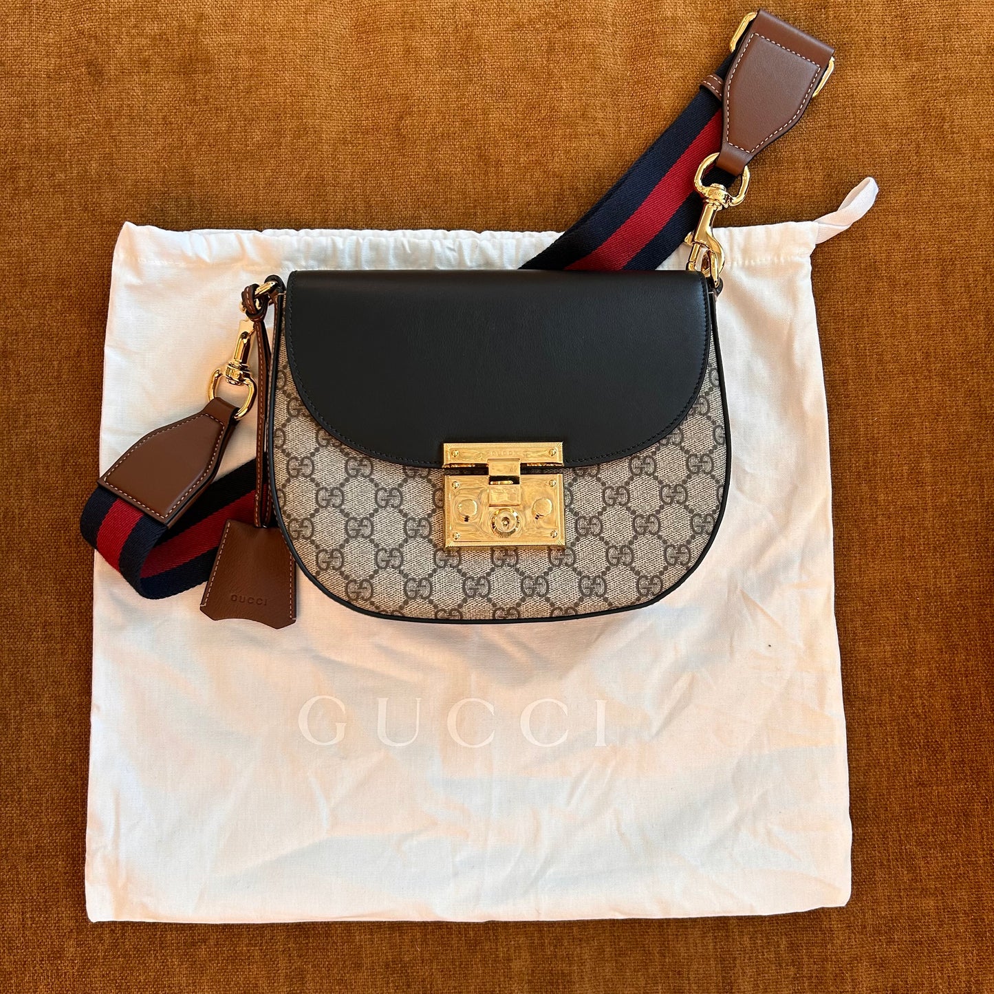 Pre-Loved Gucci Supreme GG Monogram Padlock Saddle Shoulder Bag
