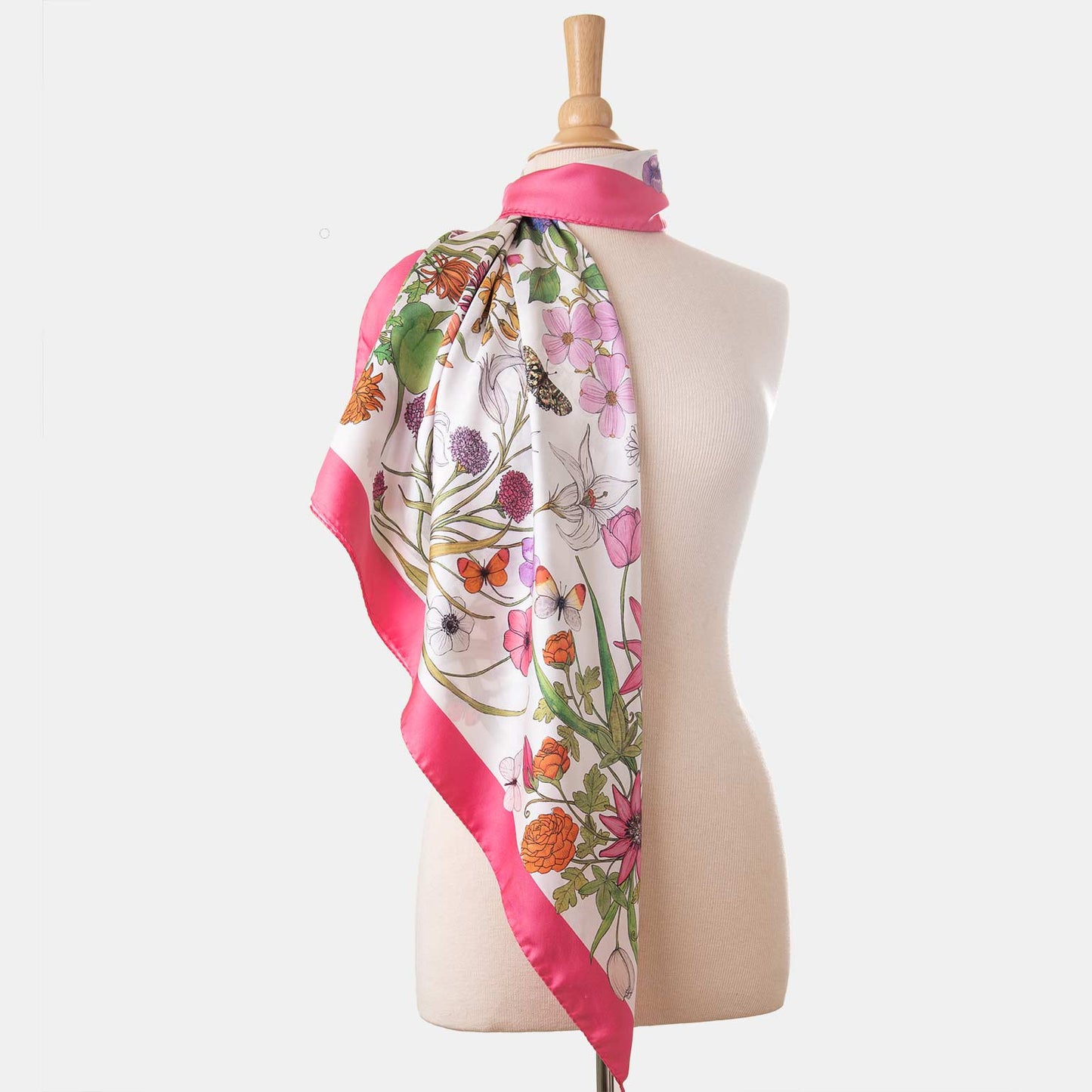 Flora - Hand Rolled Silk Foulard - Pink