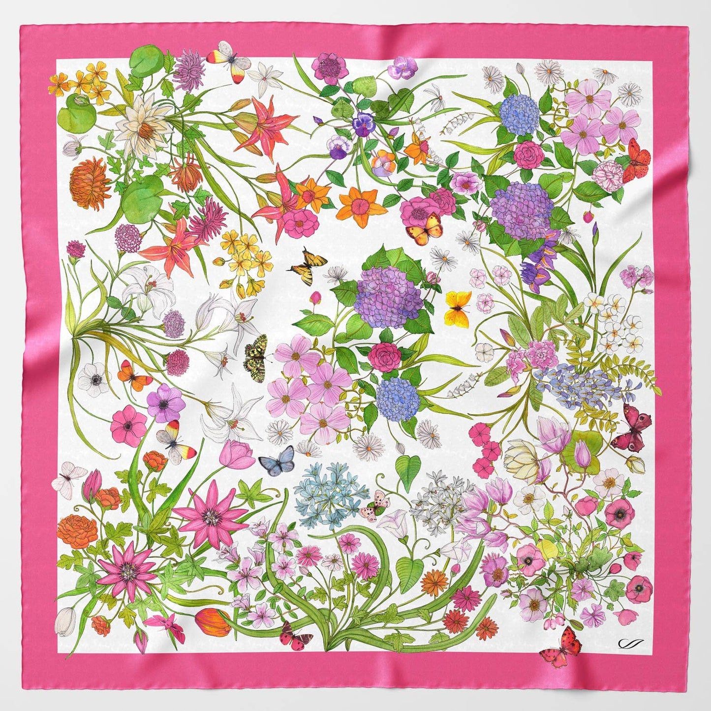 Flora - Hand Rolled Silk Foulard - Pink