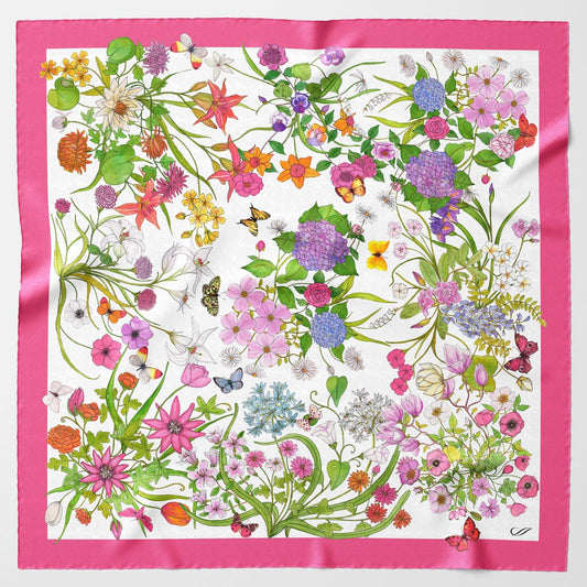 Flora - Hand Rolled Silk Foulard - Pink