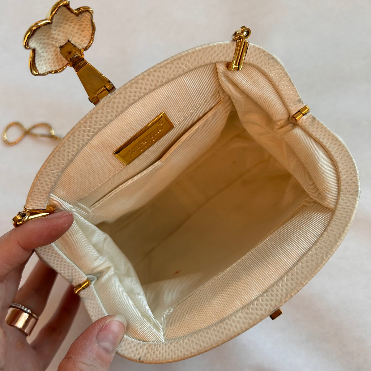 Pre-Loved Judith Leiber Ivory Snakeskin Evening Bag