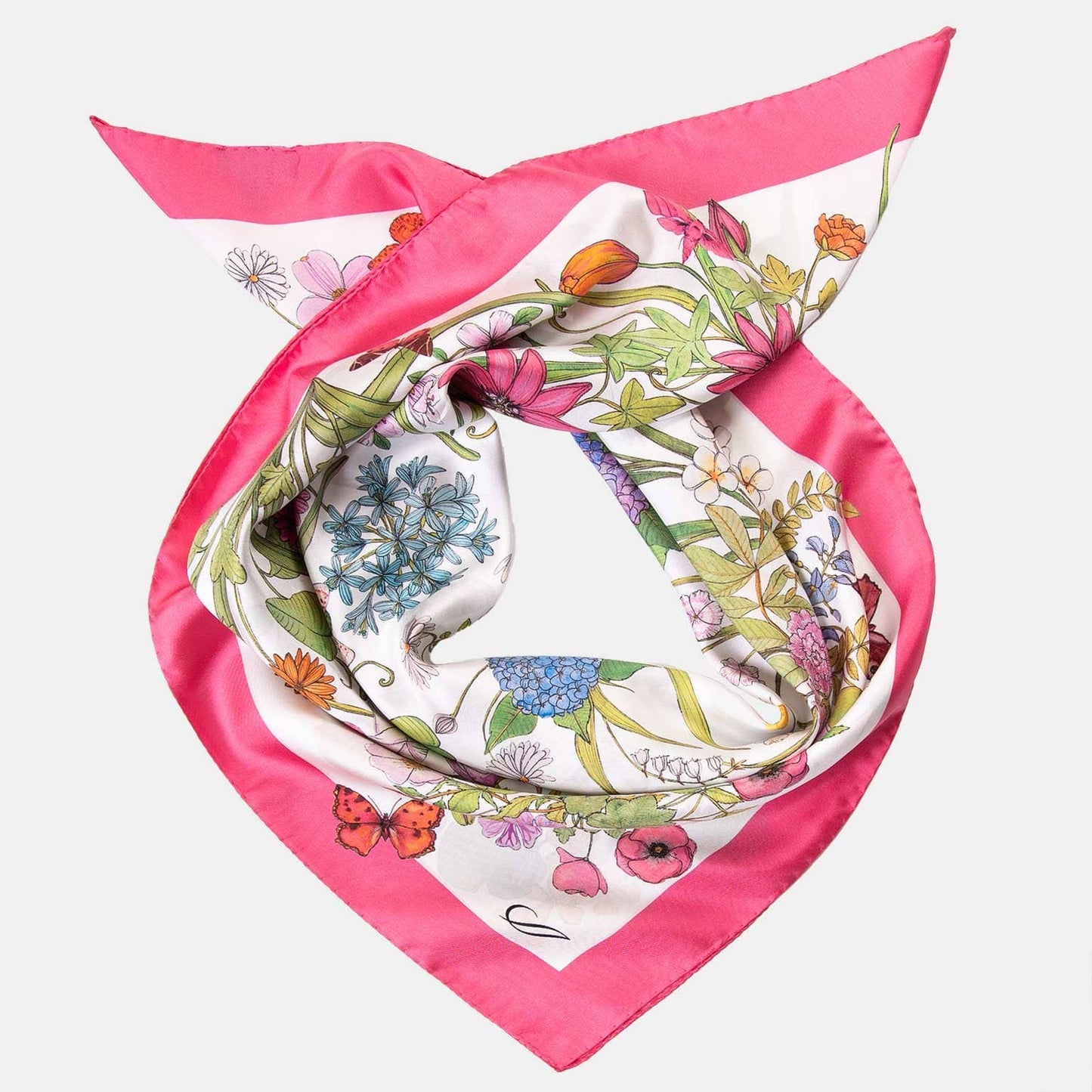 Flora - Hand Rolled Silk Foulard - Pink