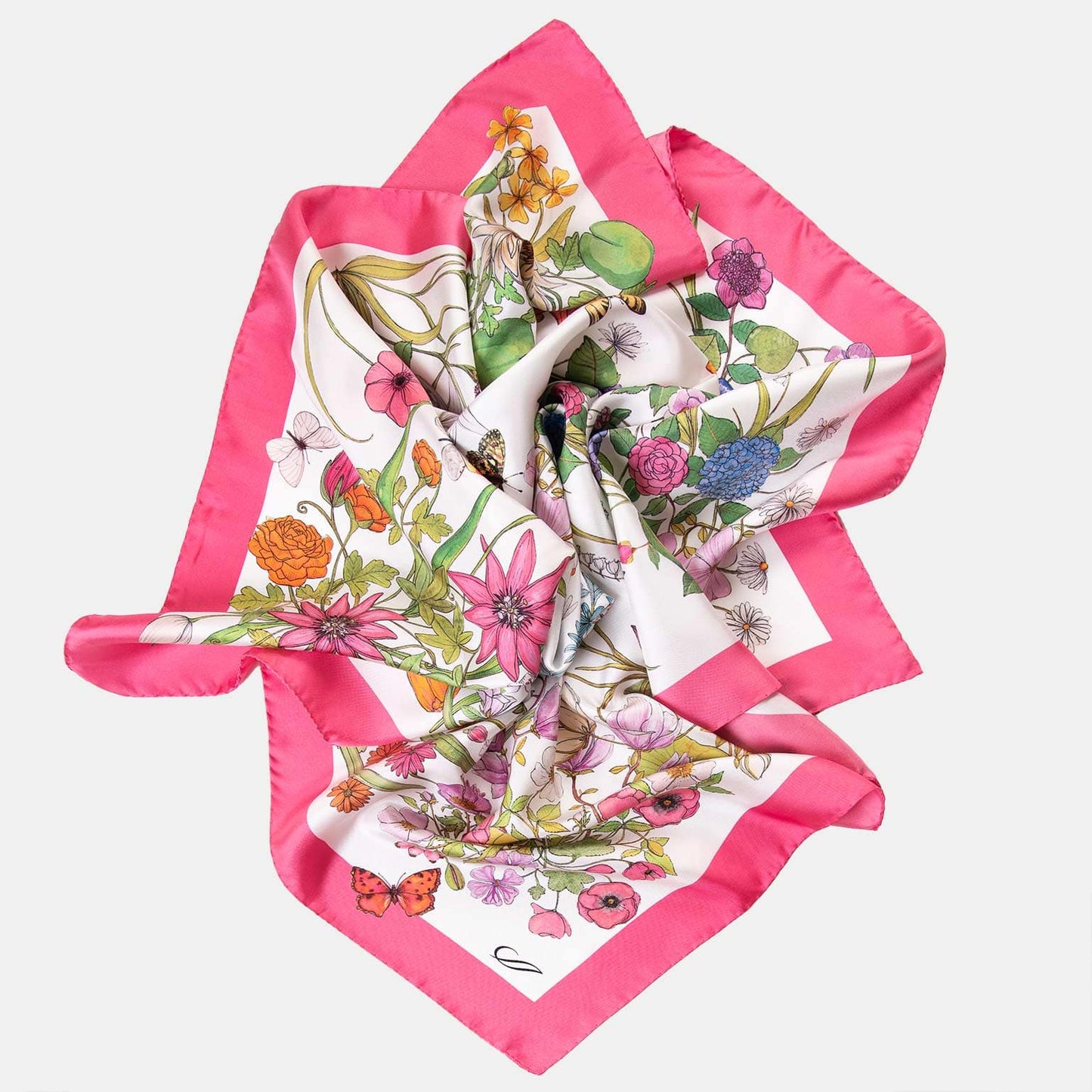 Flora - Hand Rolled Silk Foulard - Pink