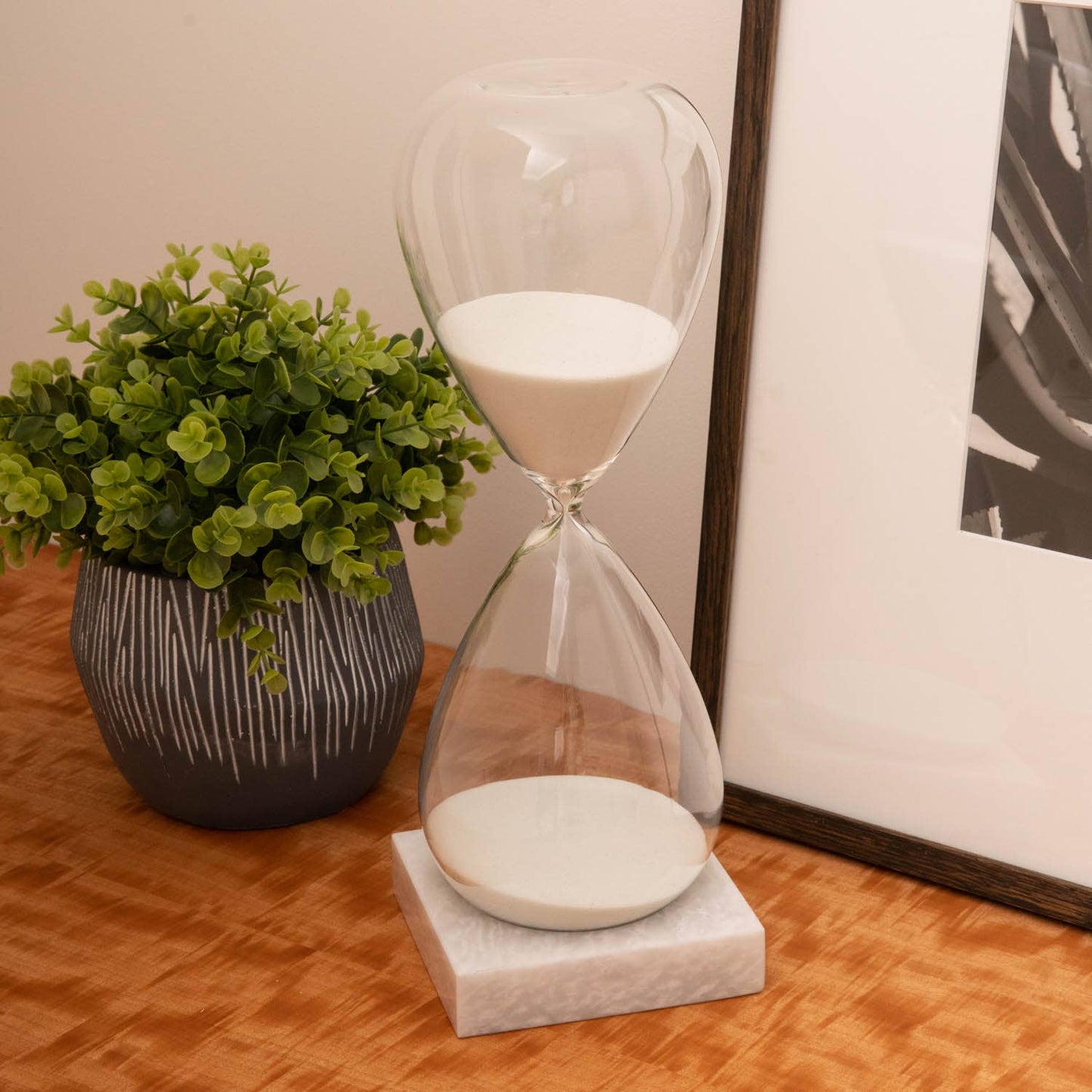 Bey-Berk 90 Minute Hourglass Sand Timer on Marble Base - White Sand