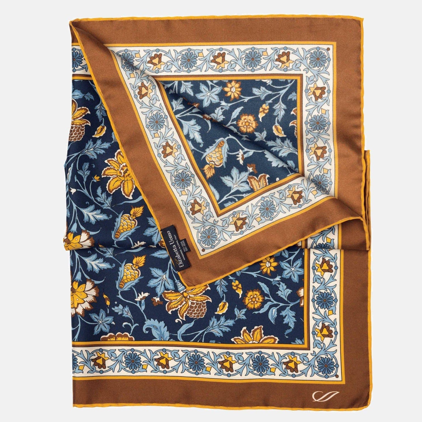 Carrara - Hand Rolled Silk Neckerchief - Navy & Mustard