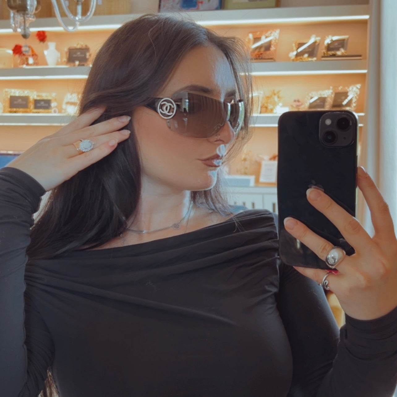Chanel Rimless Circle CC Shield Sunglasses