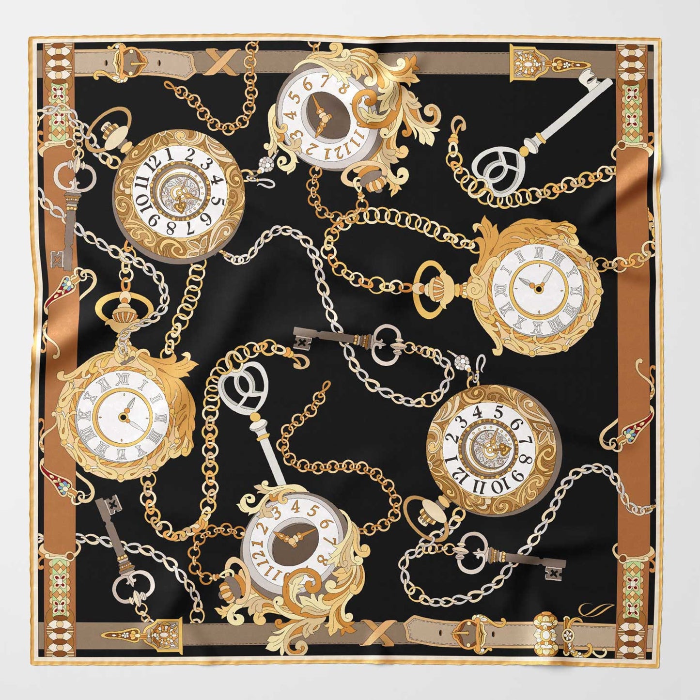 Like Clockwork - Silk Pocket Square - Black