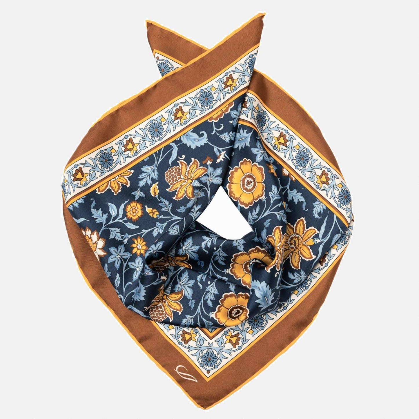 Carrara - Hand Rolled Silk Neckerchief - Navy & Mustard