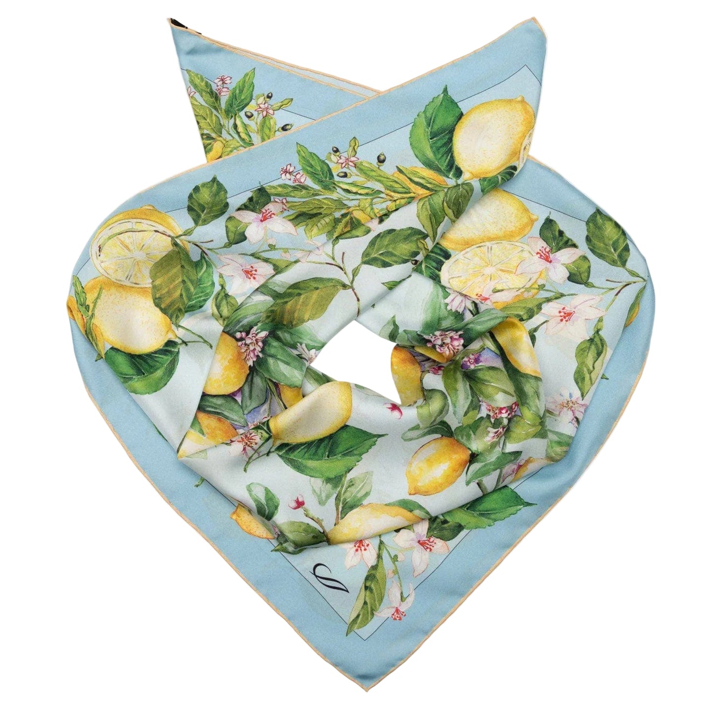 Limoni Fioriti - Silk Foulard - Sky Blue