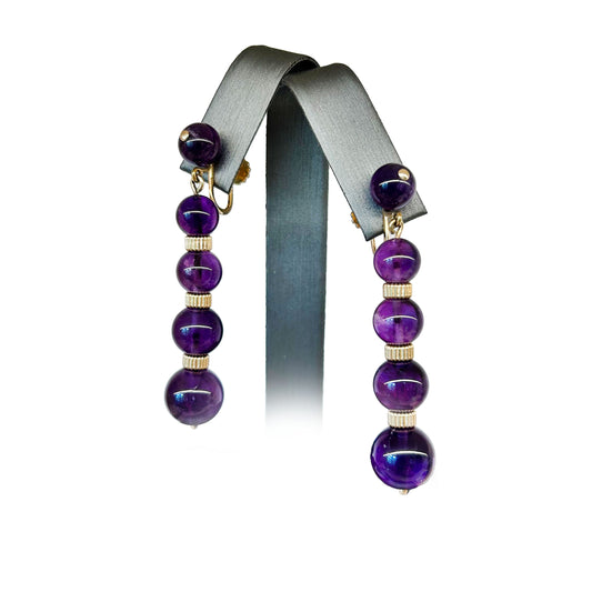 Amethyst Beaded Screw Back Earrings
