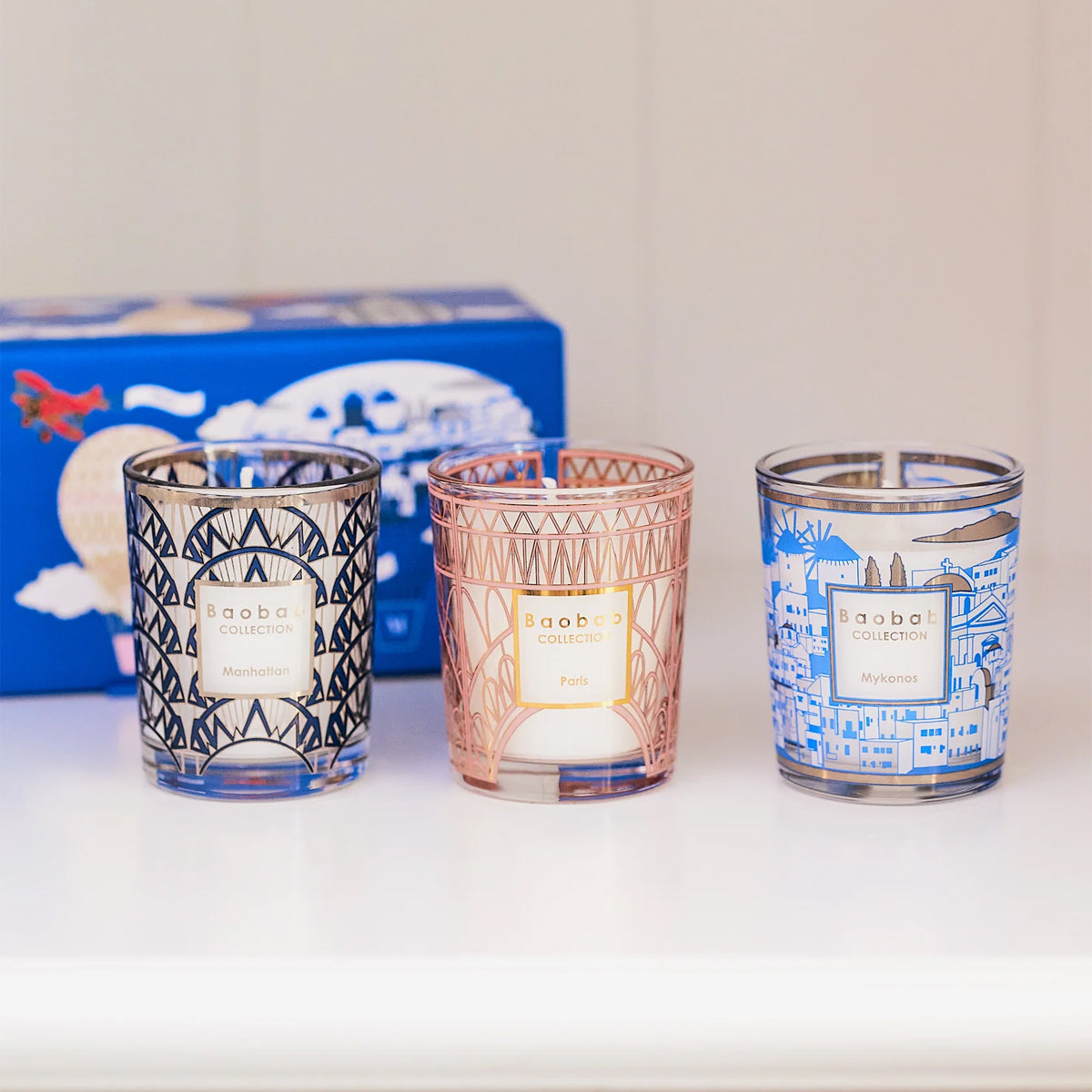 Baobab Trio Travel Candles: Paris, Mykonos, Manhattan