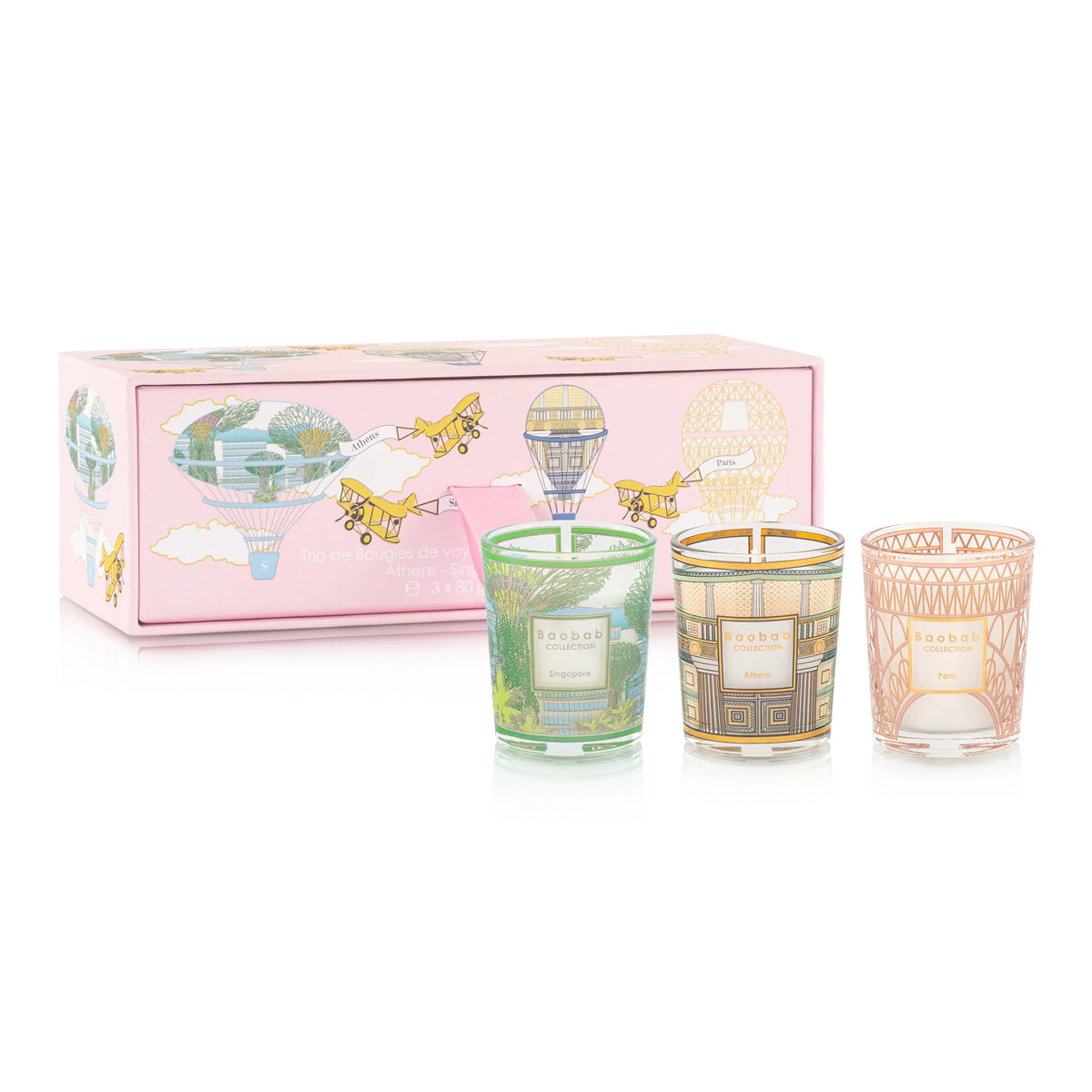 Baobab Trio Travel Candles: Paris, Athens, Singapore