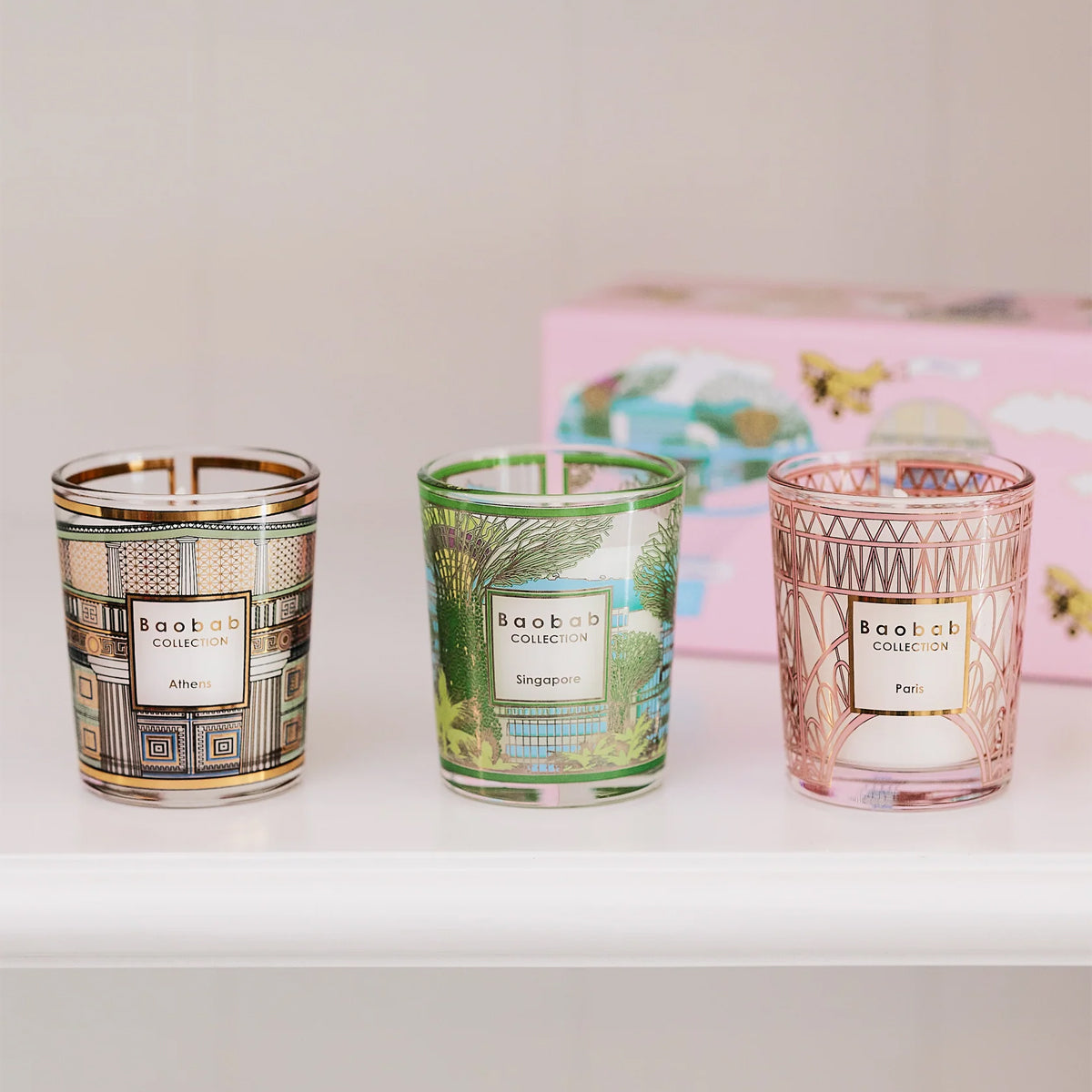 Baobab Trio Travel Candles: Paris, Athens, Singapore