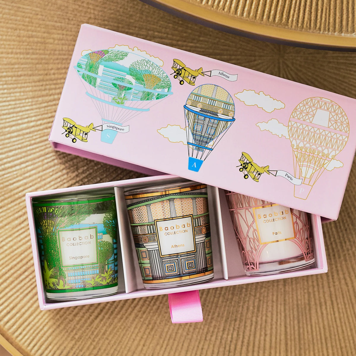 Baobab Trio Travel Candles: Paris, Athens, Singapore