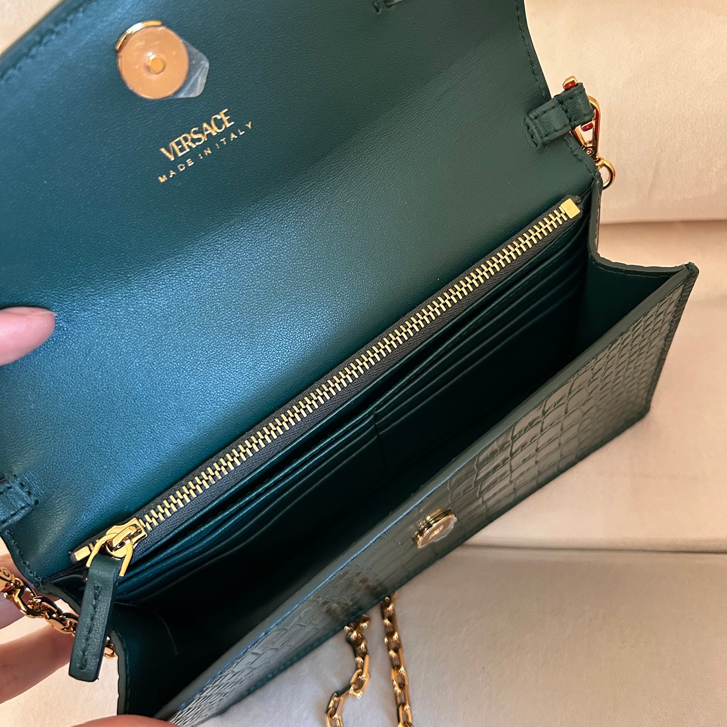 Pre-Loved Versace ‘95 Embossed Croc Wallet on Chain