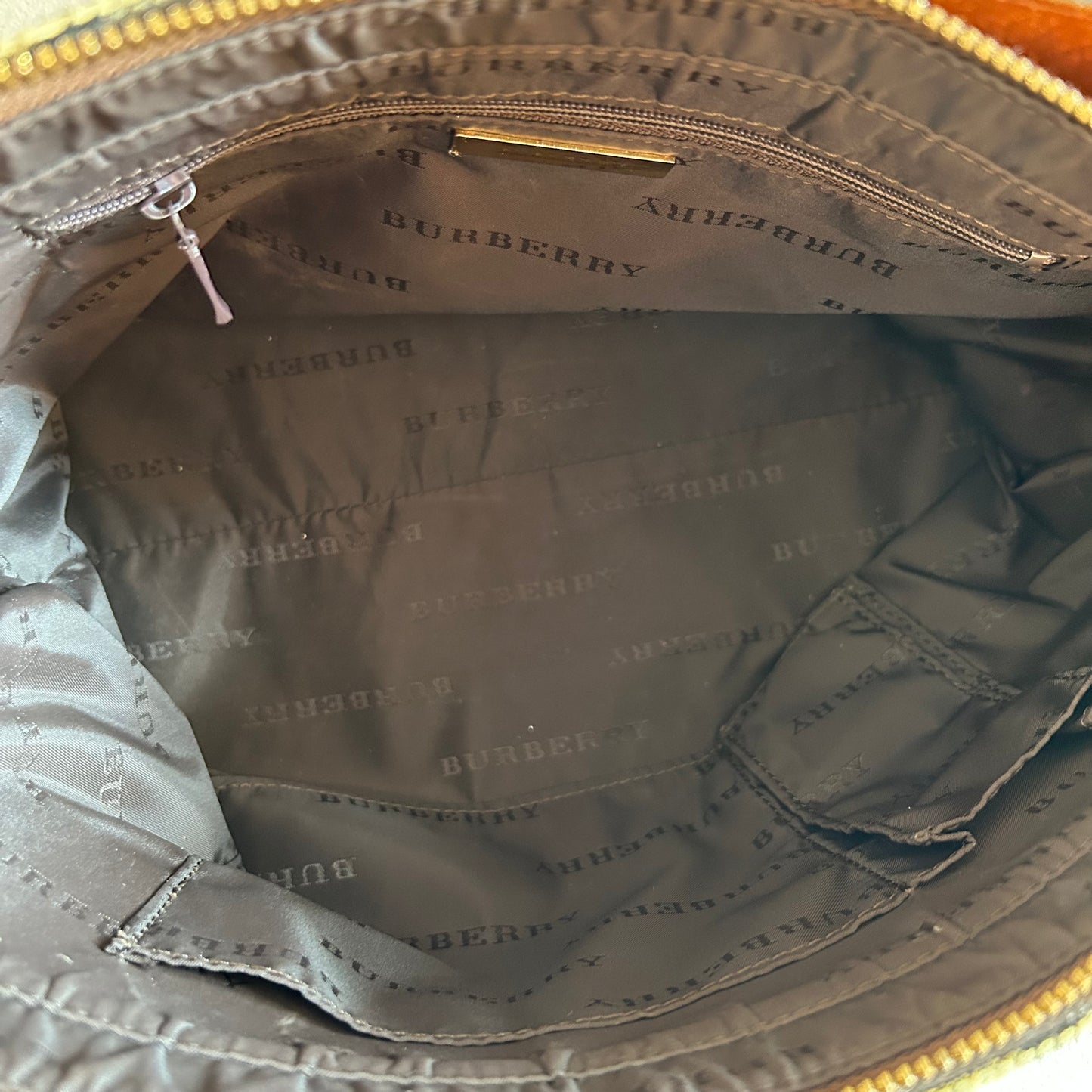 Pre-Loved Burberry Nova Check Canvas Shoulder Bag inside view