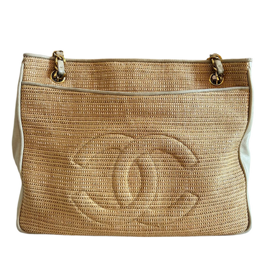 Pre-Loved Chanel Raffia CC Shoulder Bag