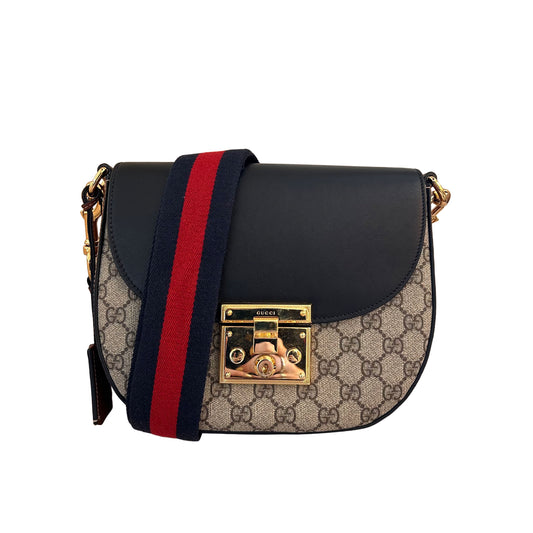 Pre-Loved Gucci Supreme GG Monogram Padlock Saddle Shoulder Bag