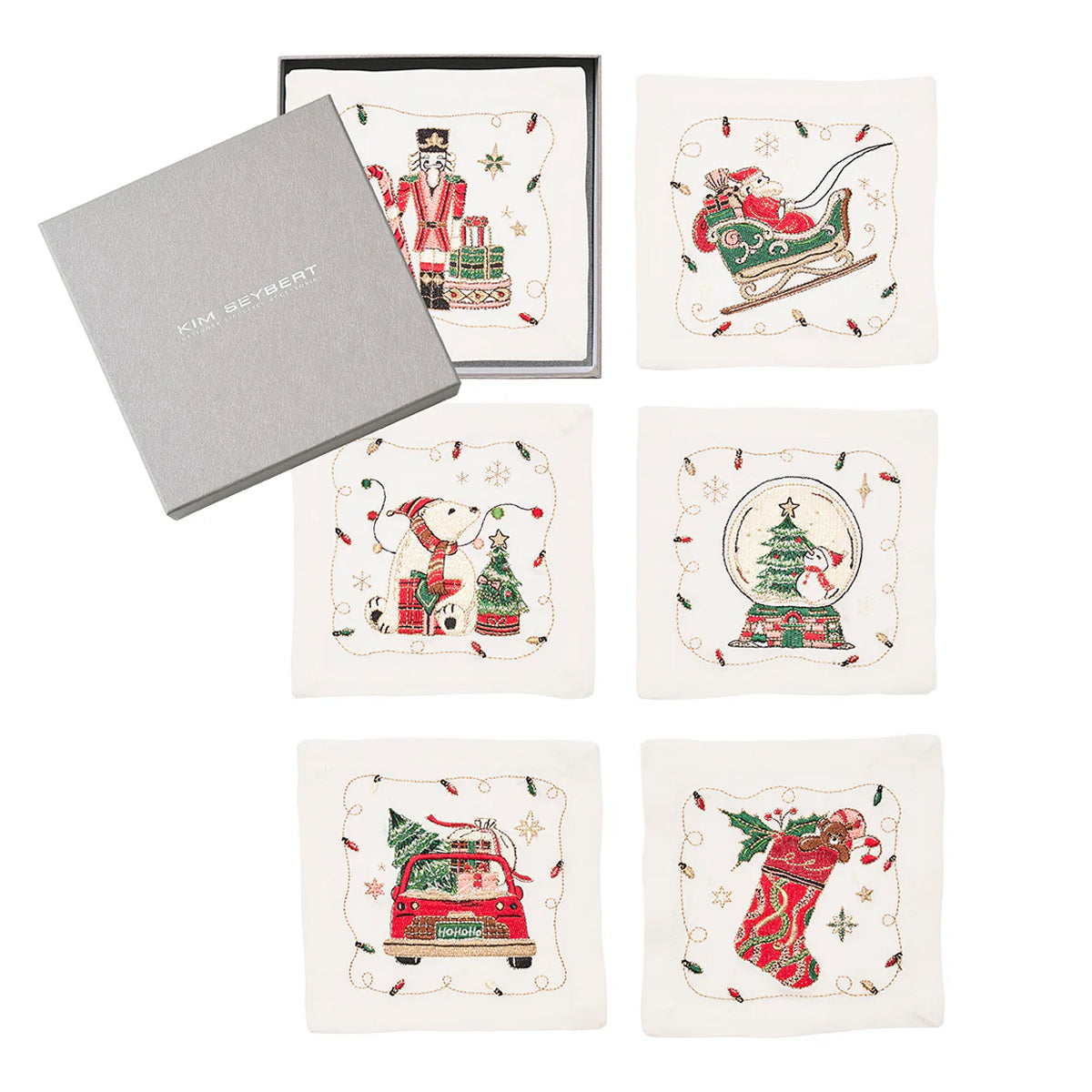 Kim Seybert Holly Jolly Cocktail Napkin - Set of 6