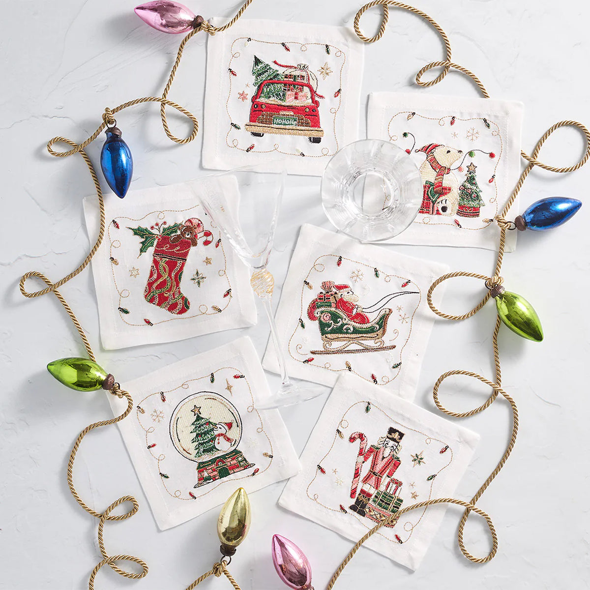 Kim Seybert Holly Jolly Cocktail Napkin - Set of 6