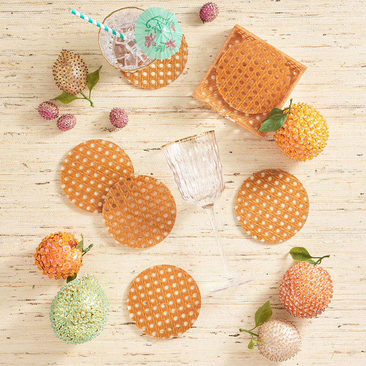 Kim Seybert Reed Coasters - Set of 6 in Caddy