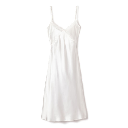 Silk Nightgown with Lace - White