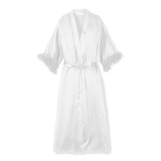 Silk Robe with Feathers - White