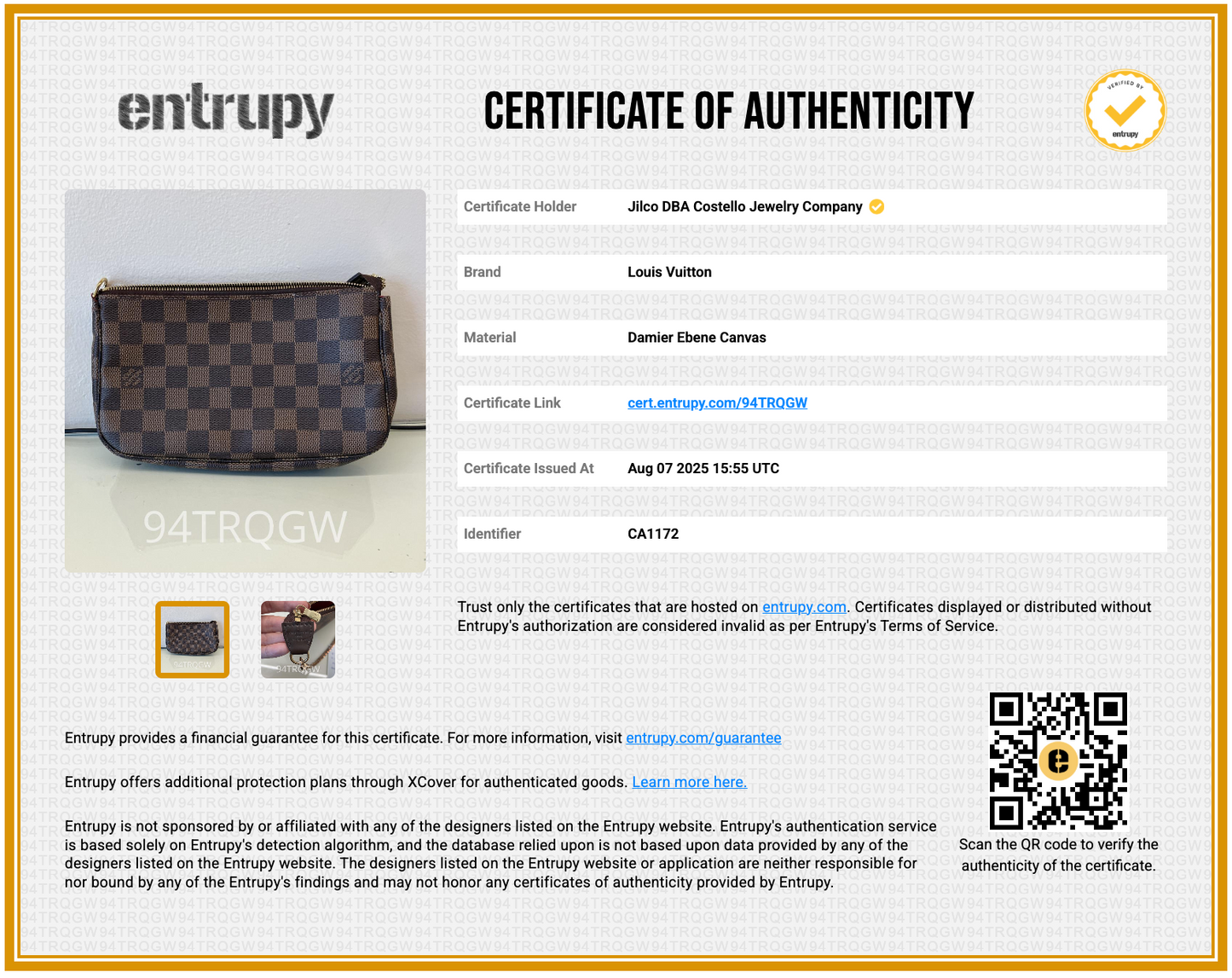 Pre-Loved Louis Vuitton Damier Pochette
