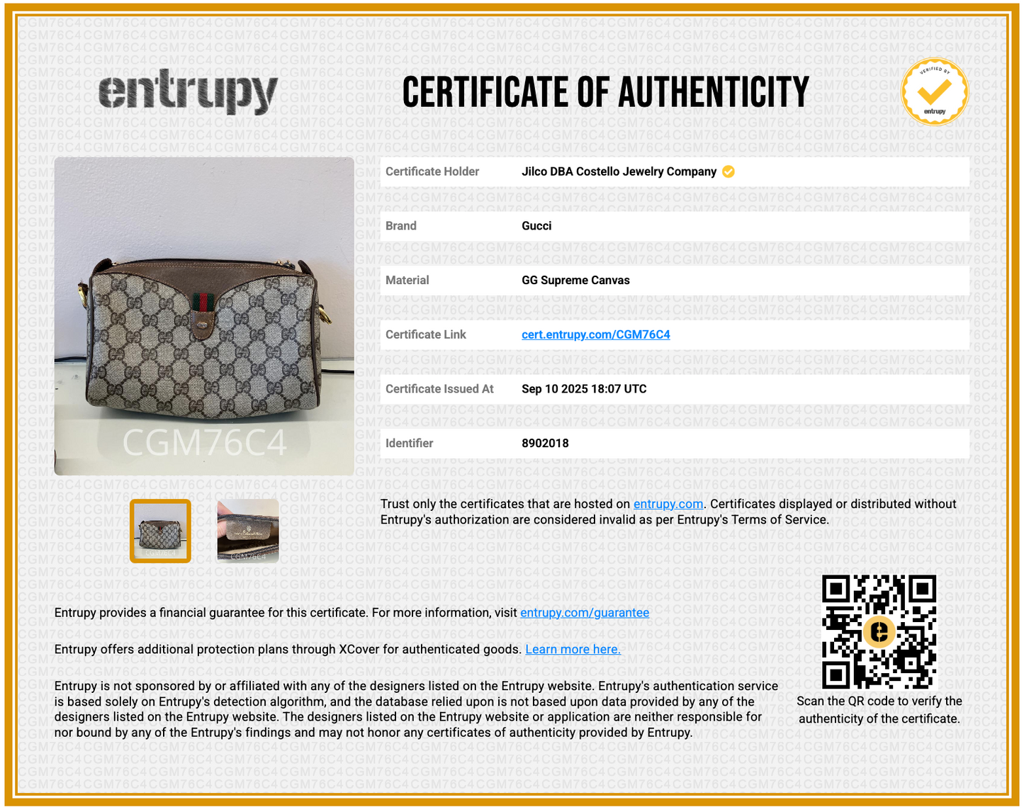 Pre-Loved Gucci GG Supreme Sherry Line Shoulder Bag