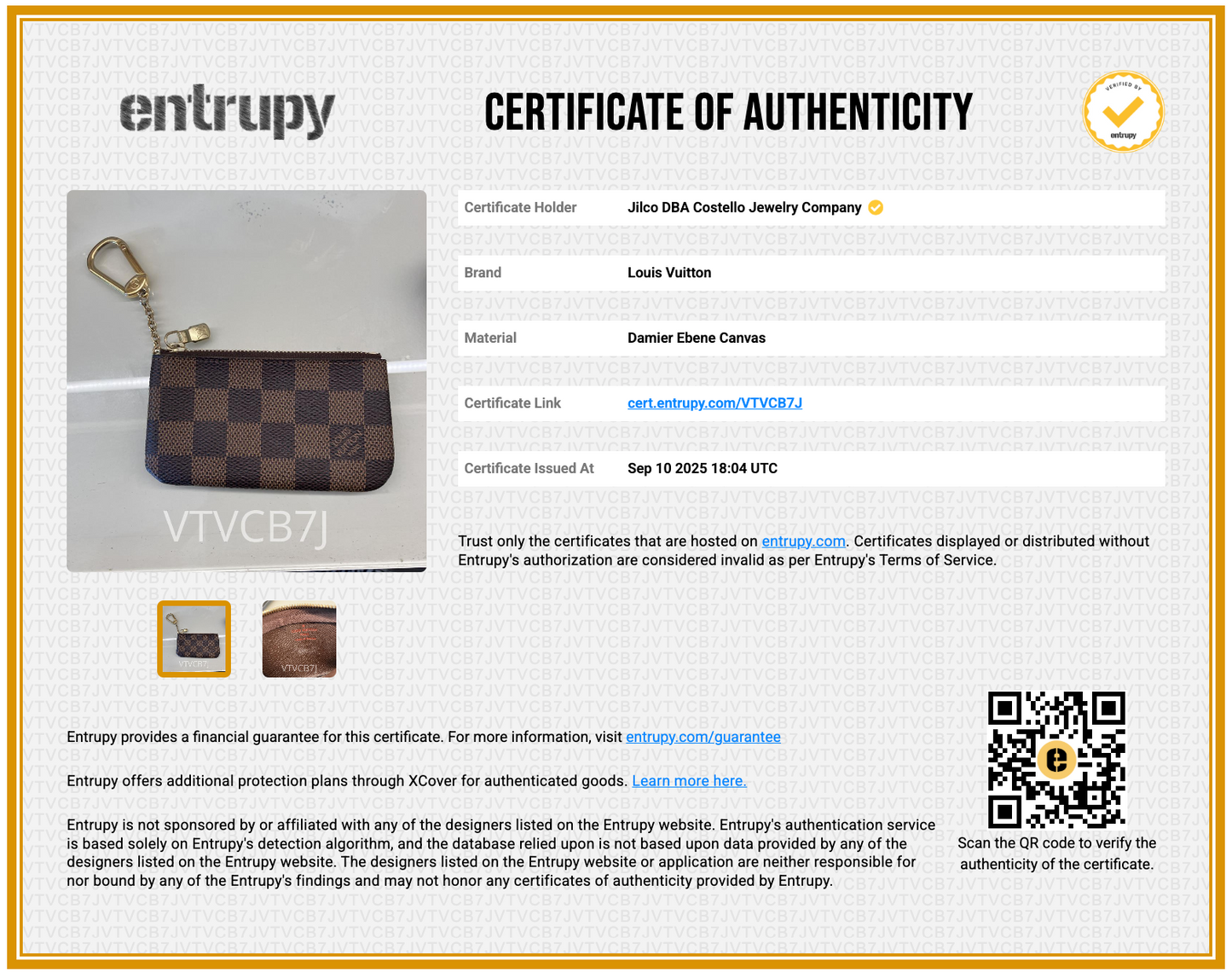 Pre-Loved Louis Vuitton Damier Key Pouch