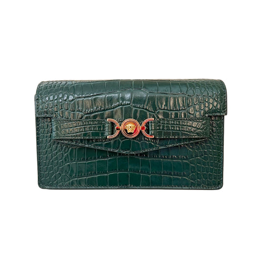 Pre-Loved Versace ‘95 Embossed Croc Wallet on Chain